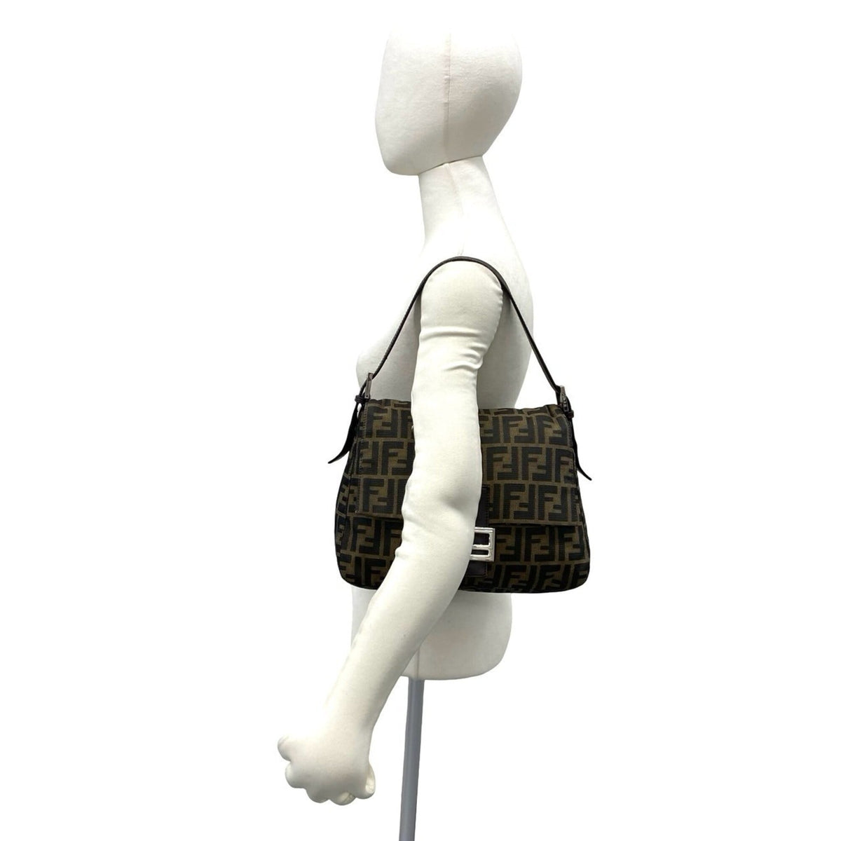 Fendi Black Brown Canvas Leather Shoulder Bag (Pre-Owned)