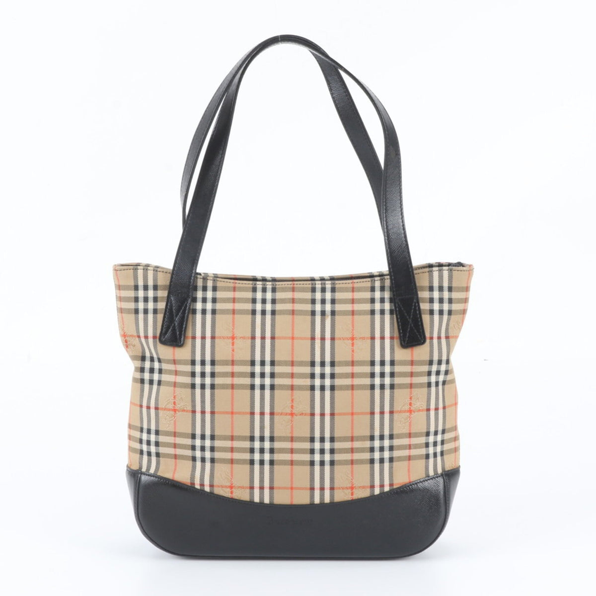 Burberry Beige Black Leather Canvas Handbag Shoulder Bag Tote Bag (Pre-Owned)