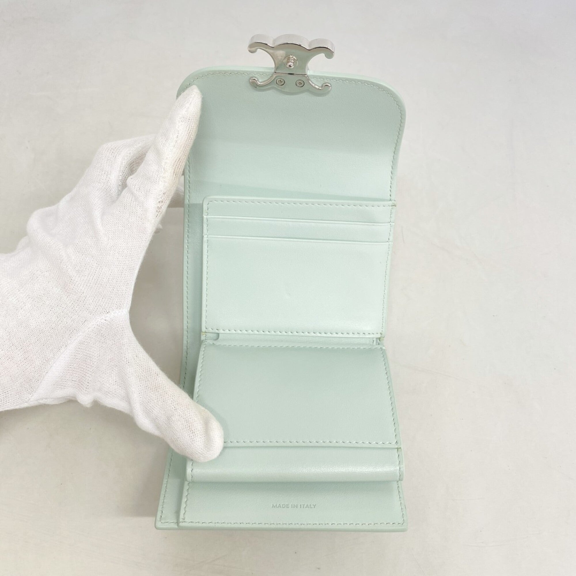 Celine Light Blue Leather Wallet (Tri-Fold) (Pre-Owned)