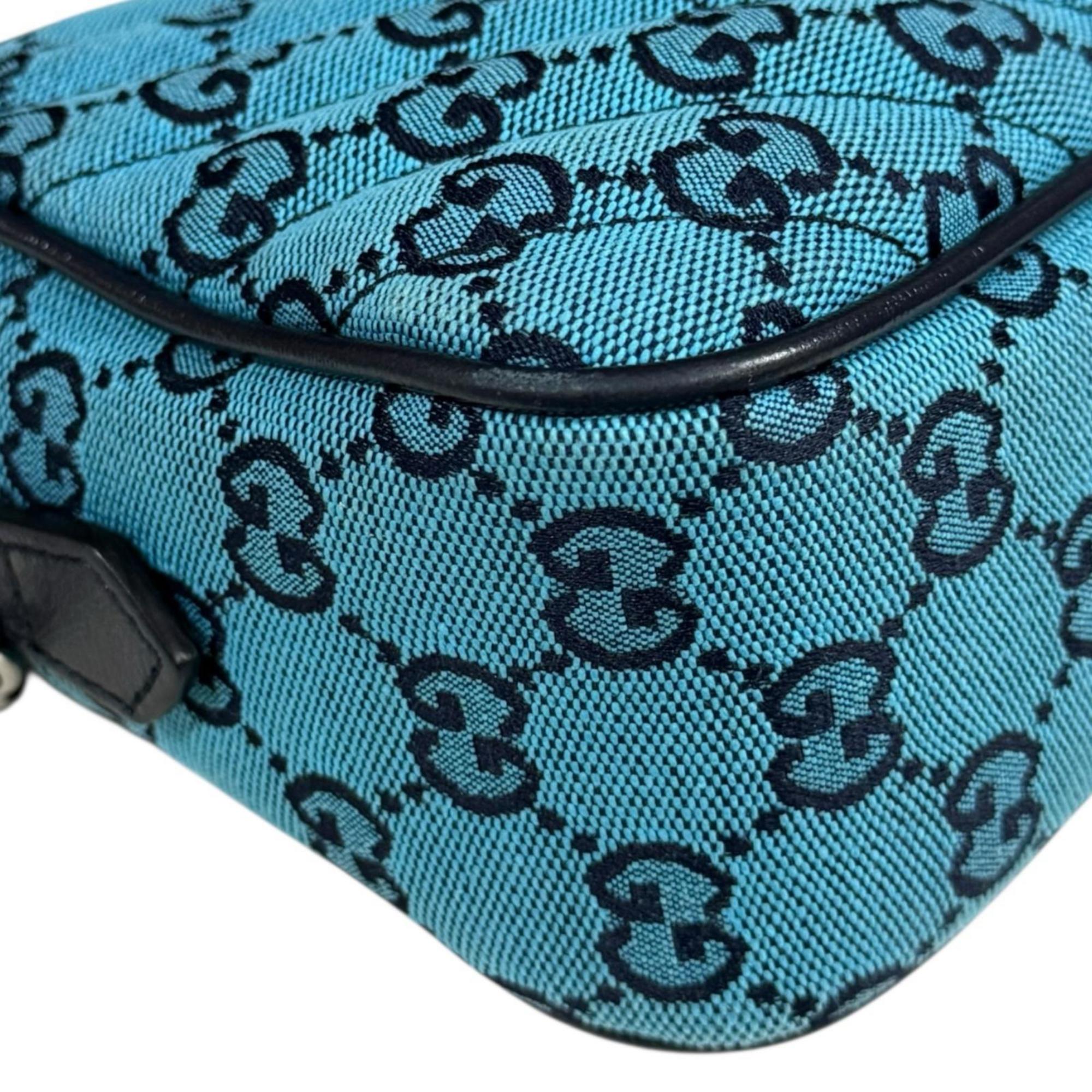 Gucci Gg Marmont Blue Navy Canvas Leather Shoulder Bag (Pre-Owned)