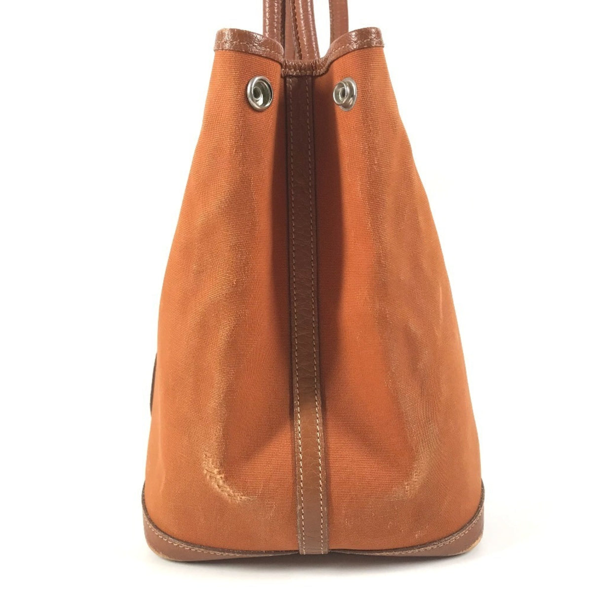 Hermes Orange Leather Canvas Shoulder Bag Tote Bag (Pre-Owned)
