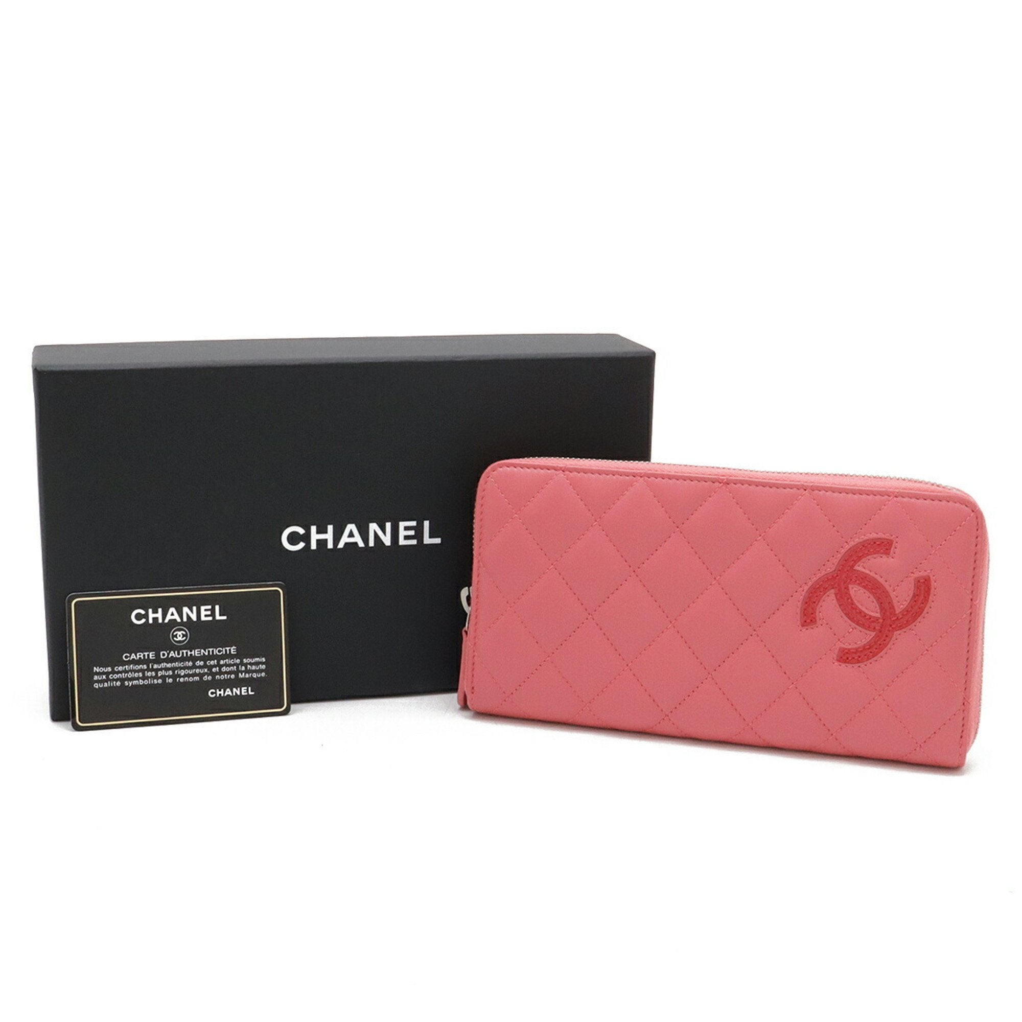 Chanel Pink Leather Long Wallet (Bi-Fold) (Pre-Owned)
