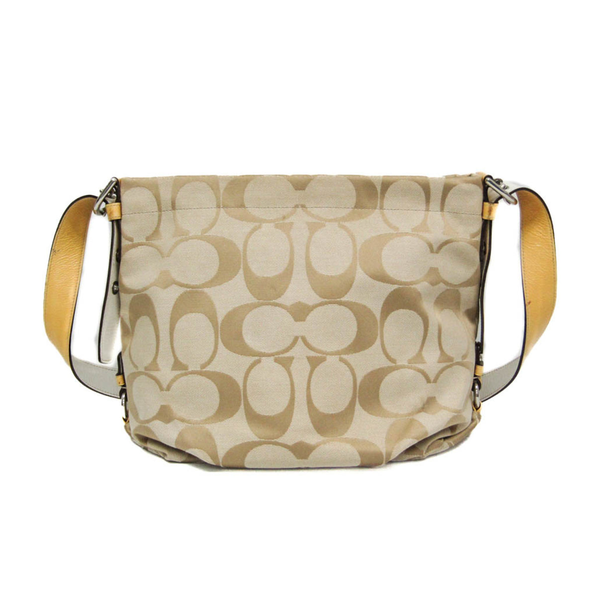Coach Signature Light Beige Canvas Leather Shoulder Bag (Pre-Owned)