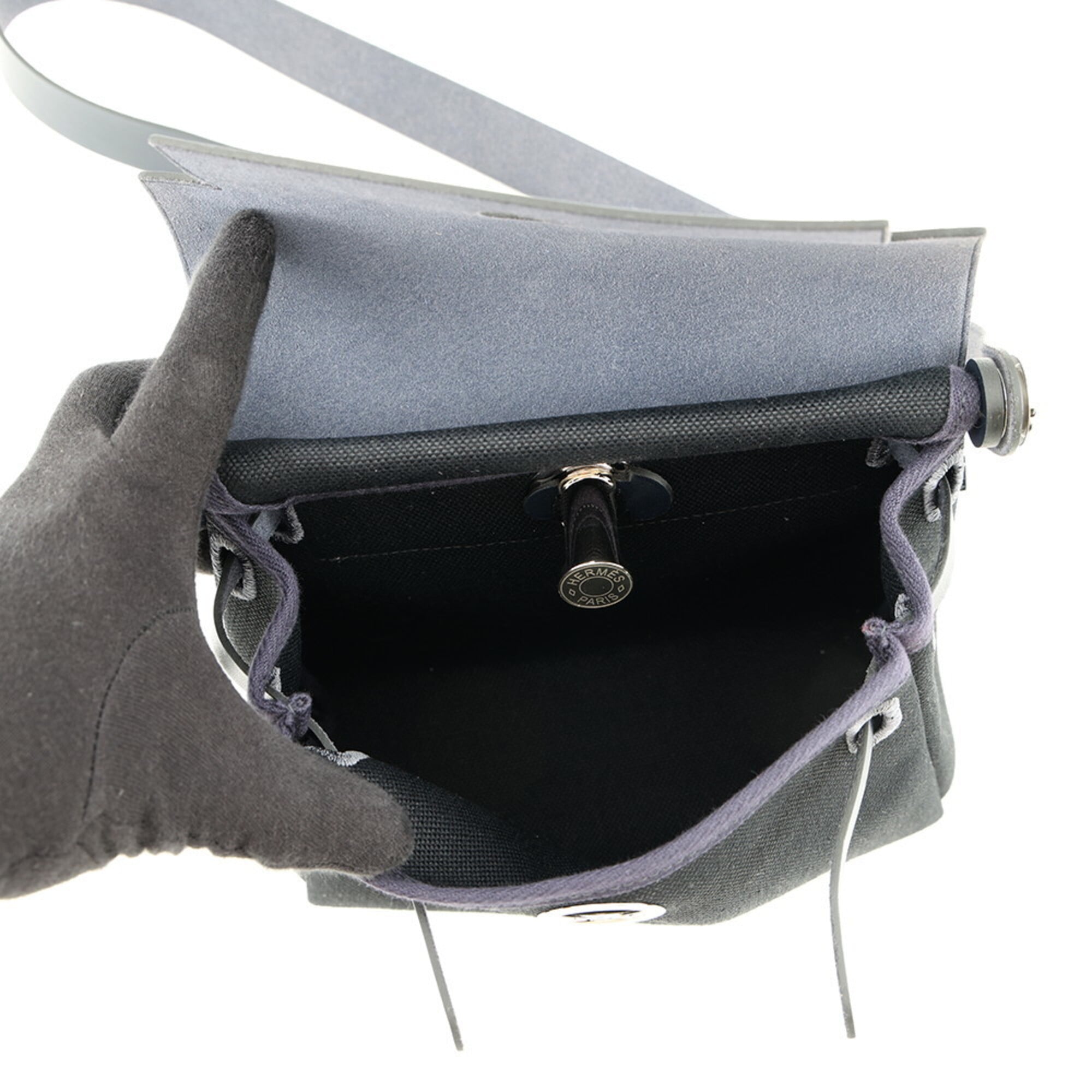 Hermes Black Blue Indigo Vache Leather Handbag Shoulder Bag (Pre-Owned)