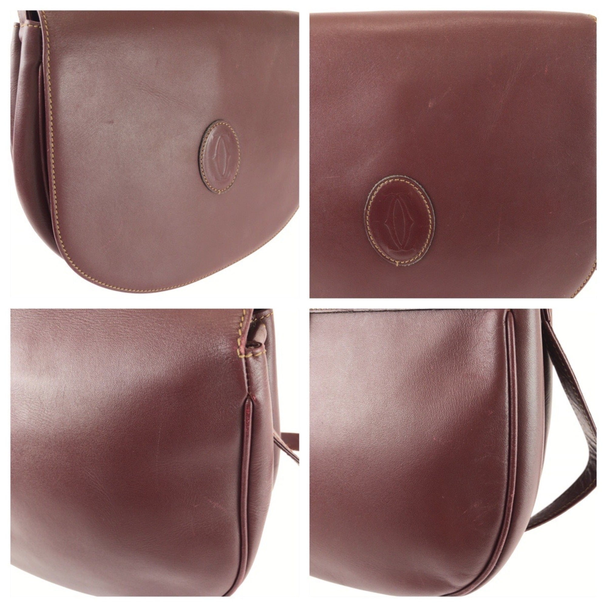 Cartier Bordeaux Wine Red Leather Messenger Bag Shoulder Bag (Pre-Owned)