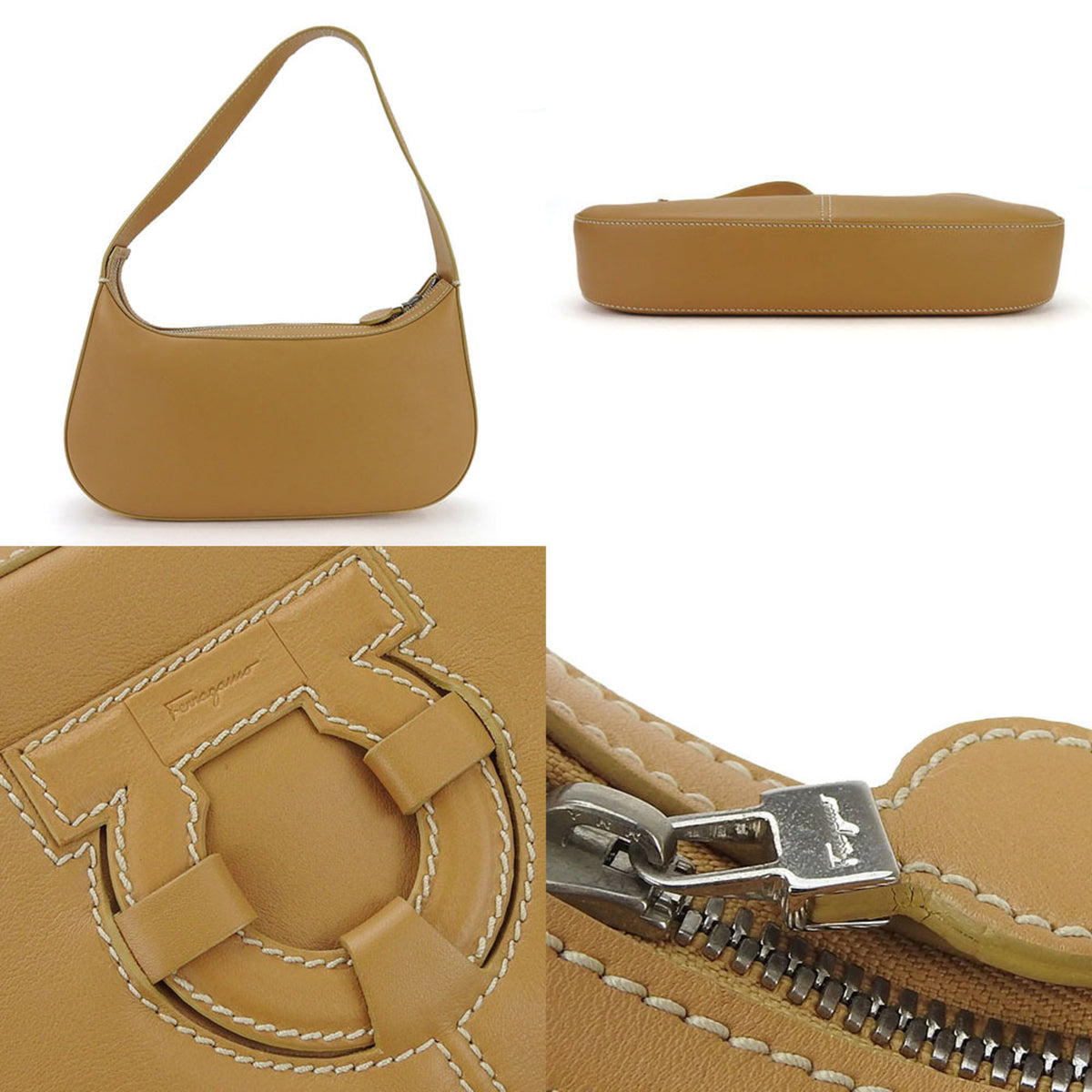 Salvatore Ferragamo Gancini Camel Leather Shoulder Bag (Pre-Owned)