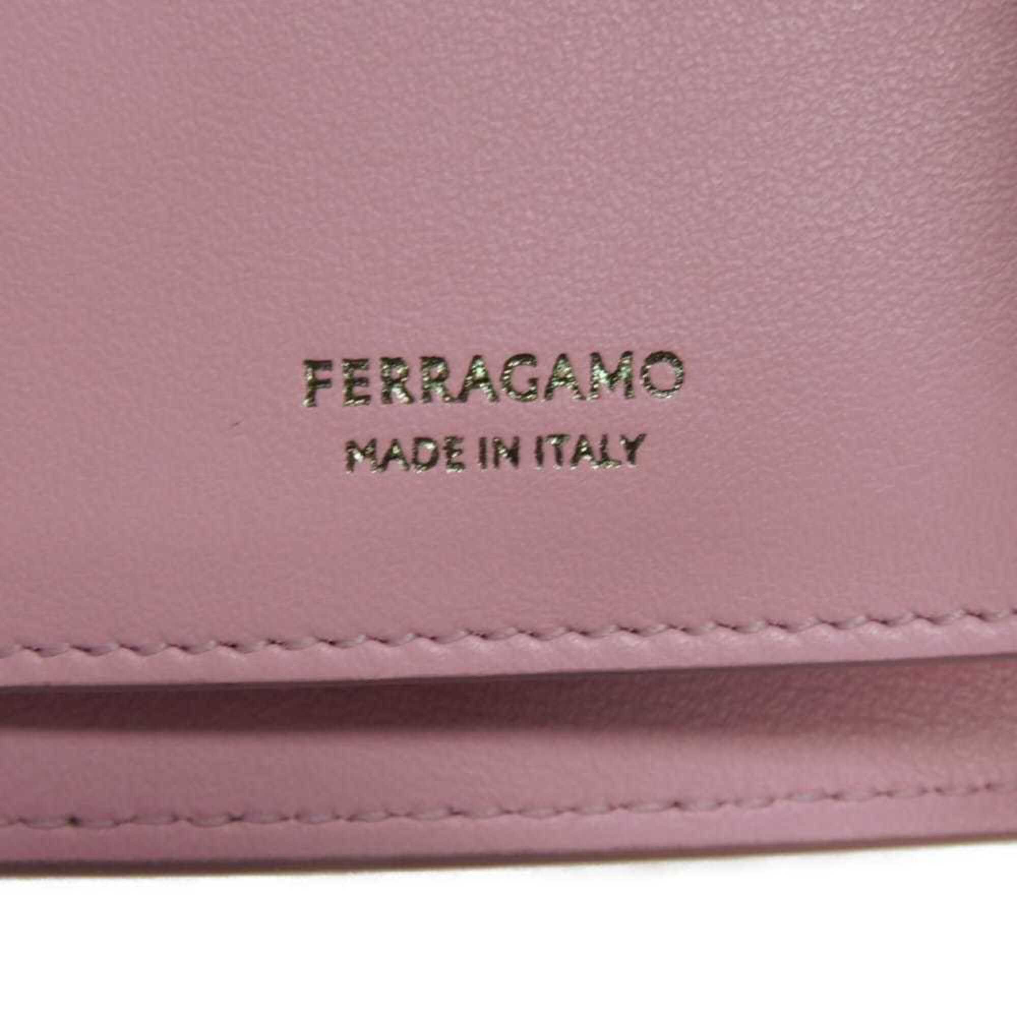 Salvatore Ferragamo Pink Leather Long Wallet (Tri-Fold) (Pre-Owned)