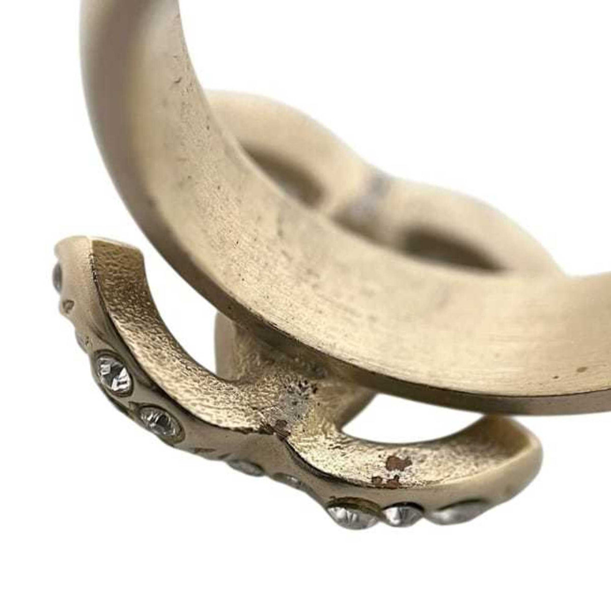 Chanel Gold Gold Plating Rhinestone Band Ring (Pre-Owned)