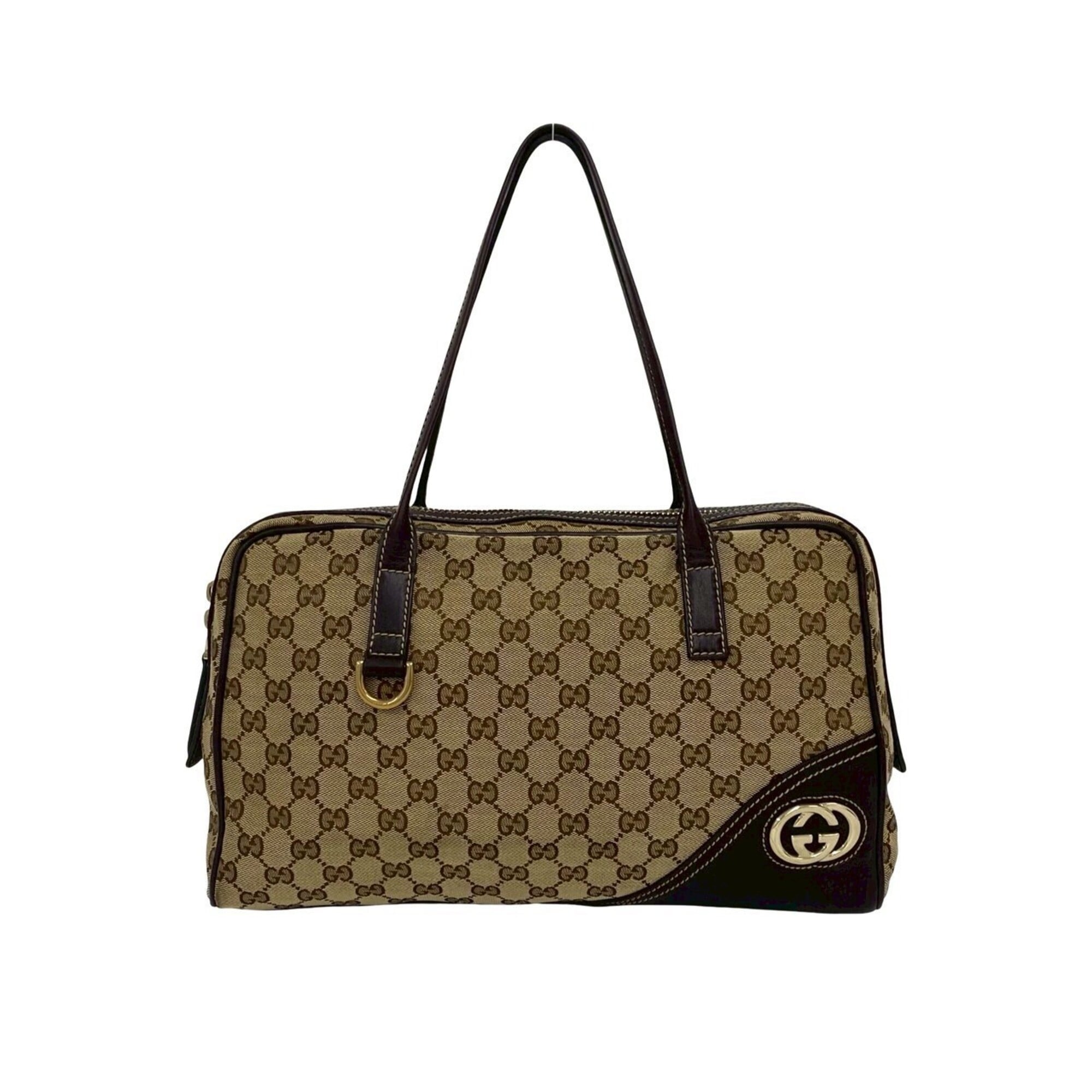 Gucci Brown Canvas Leather Handbag Shoulder Bag Tote Bag (Pre-Owned)