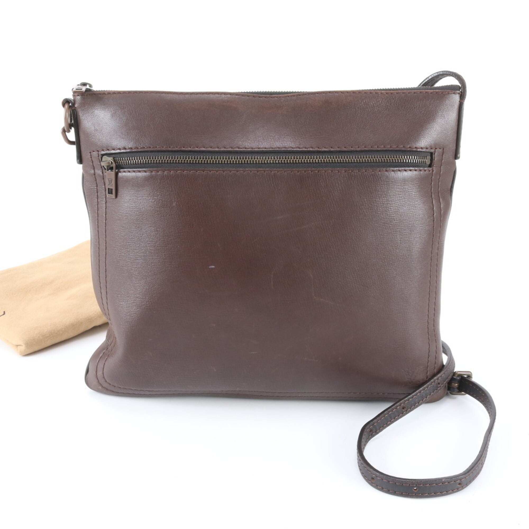 Louis Vuitton Coffee Leather Messenger Bag Shoulder Bag (Pre-Owned)