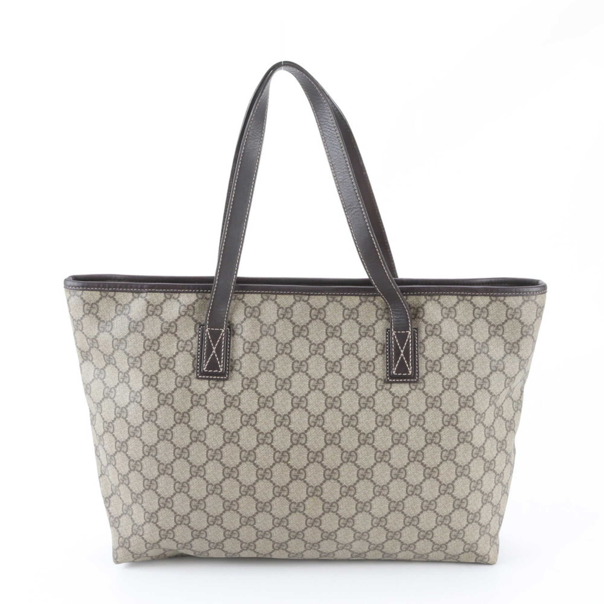 Gucci Beige Brown Leather Coated Canvas Handbag Shoulder Bag Tote Bag (Pre-Owned)