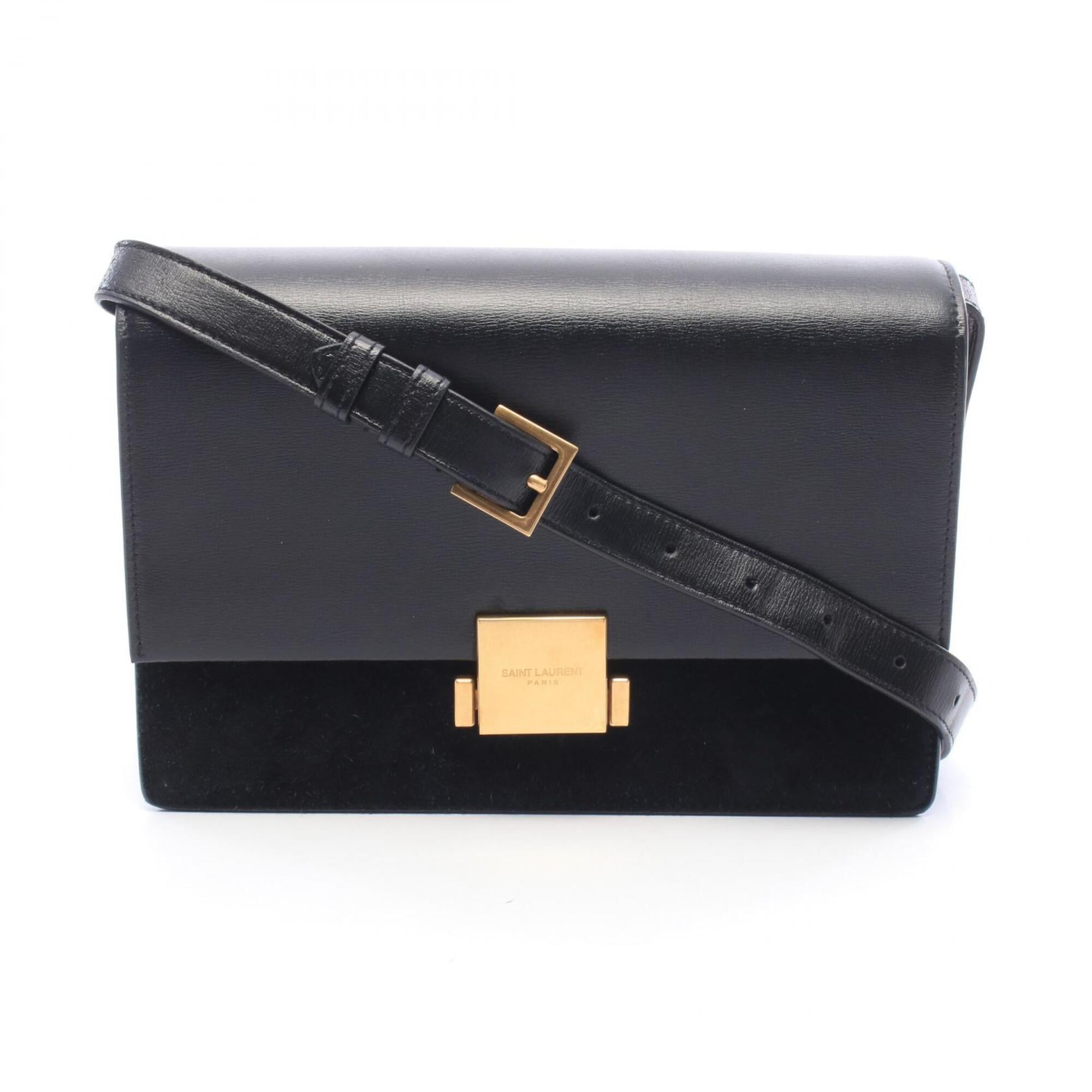 Saint Laurent Black Leather Suede Handbag Shoulder Bag (Pre-Owned)