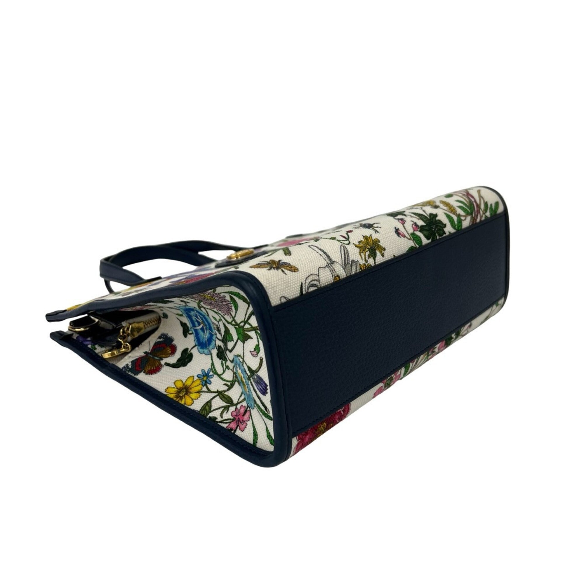 Gucci Multi-Color Navy Canvas Leather Handbag Shoulder Bag (Pre-Owned)