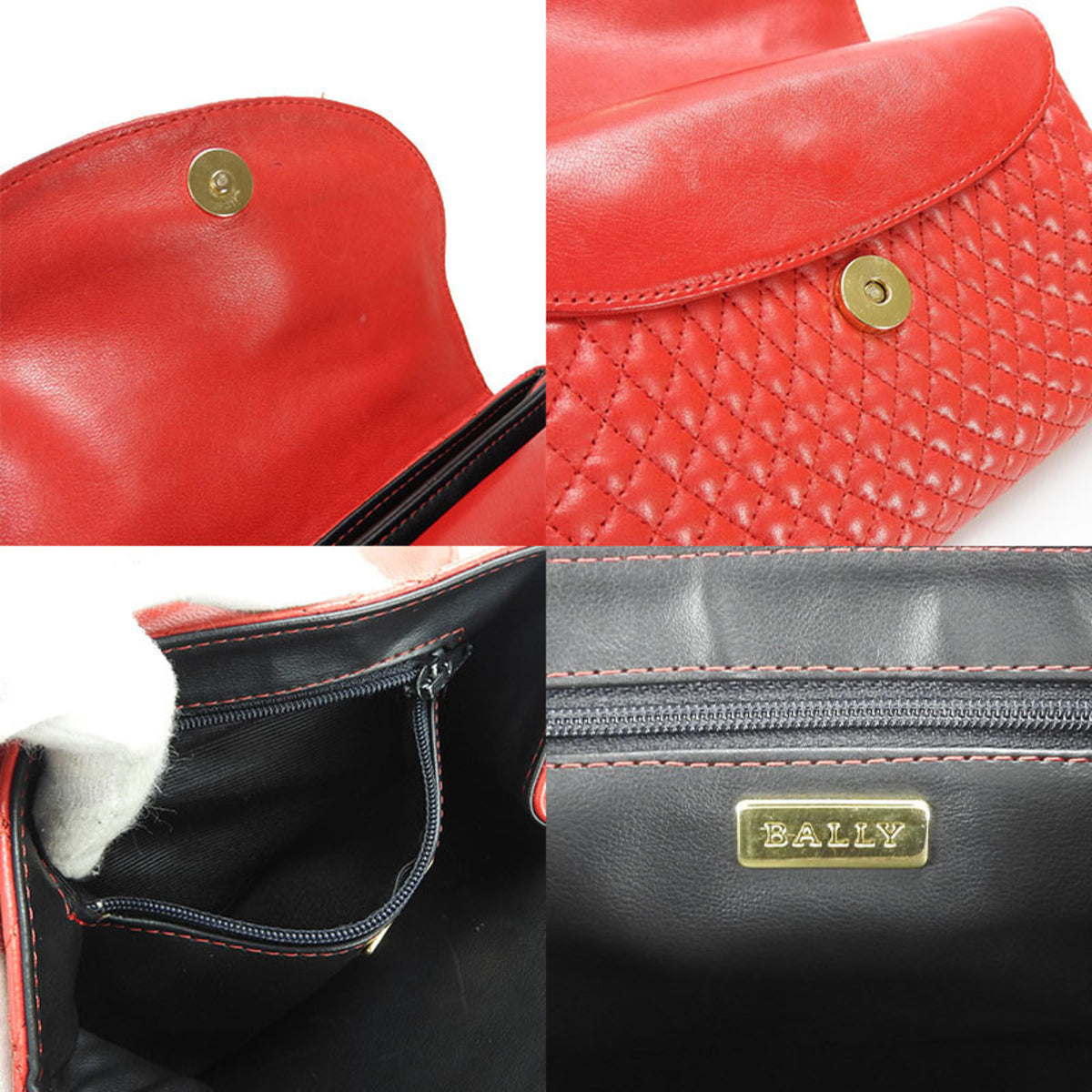 Bally Red Color Leather Shoulder Bag (Pre-Owned)