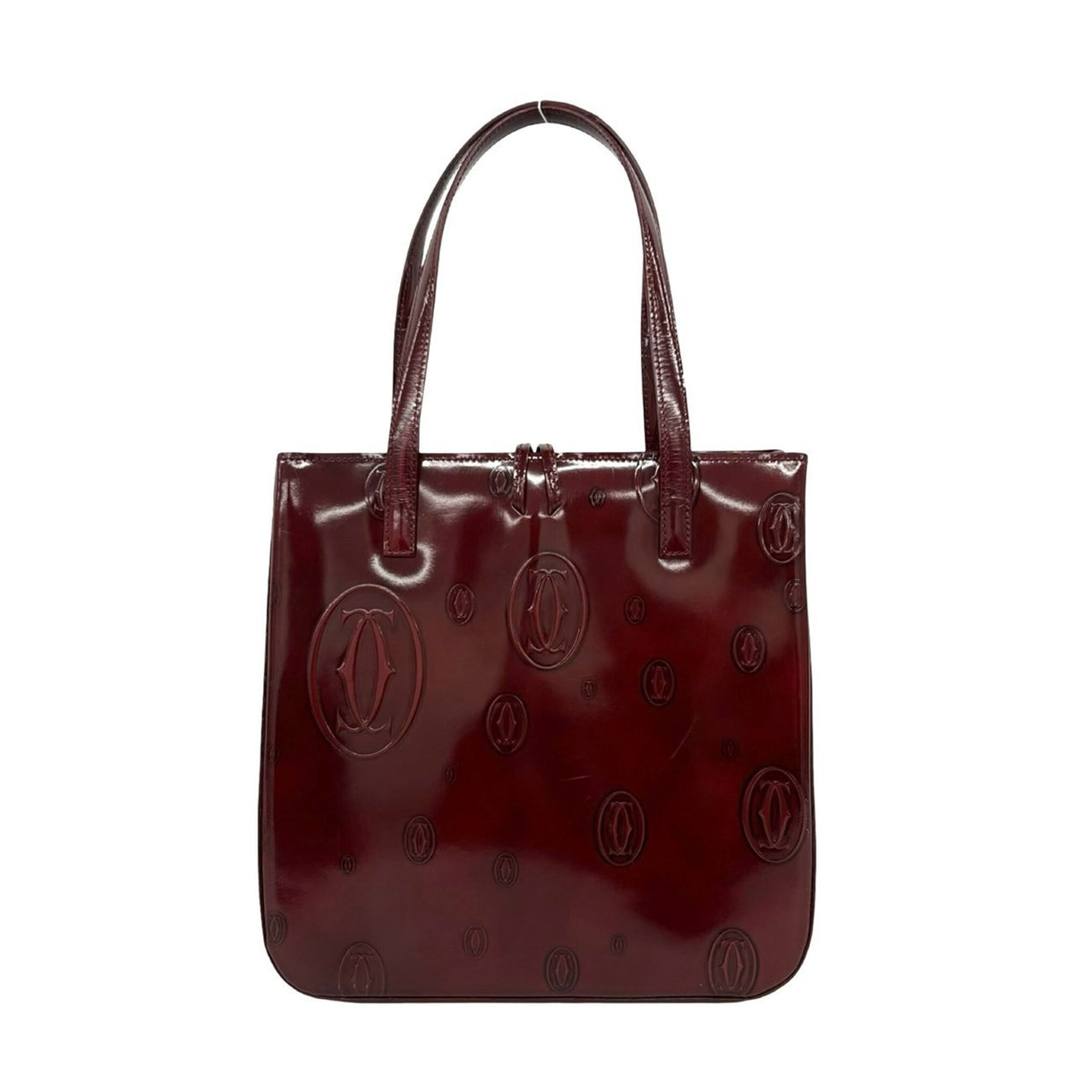 Cartier Wine Red Patent Leather Handbag Tote Bag (Pre-Owned)