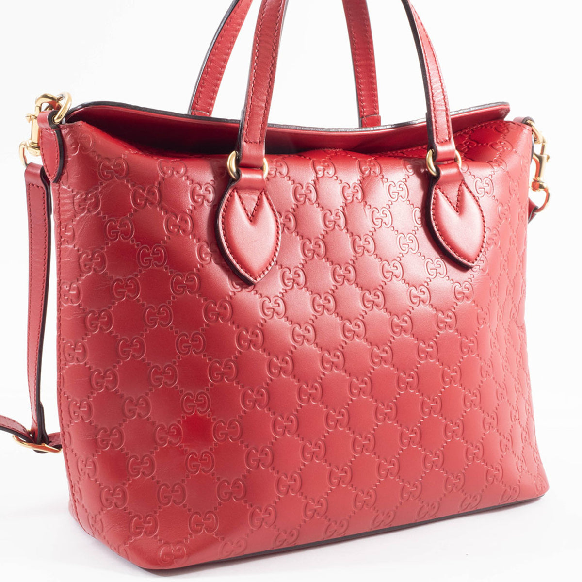 Gucci Red Color Leather Tote Bag (Pre-Owned)