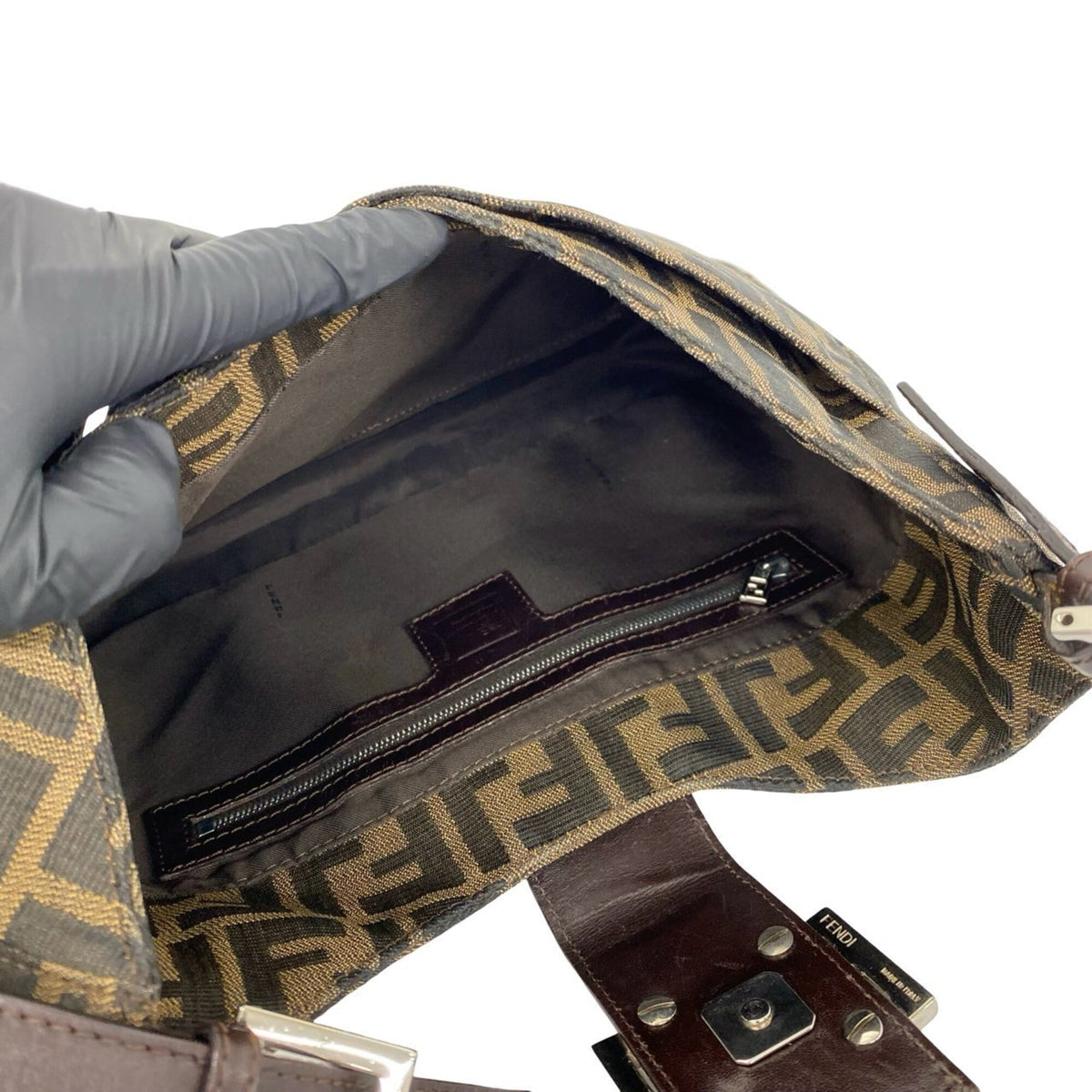 Fendi Black Brown Canvas Leather Handbag Shoulder Bag (Pre-Owned)