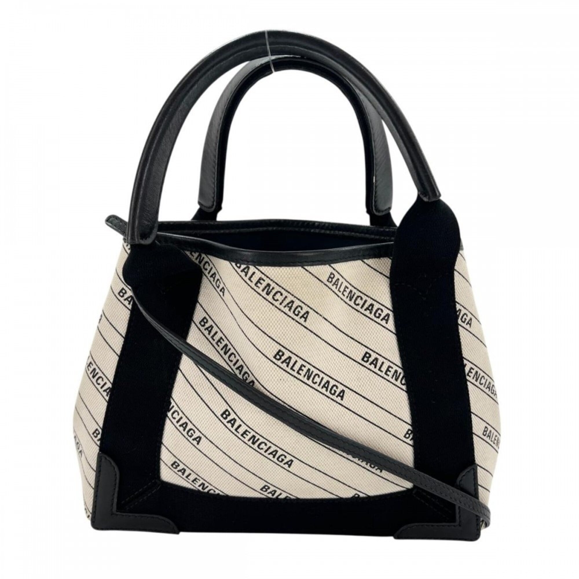 Balenciaga Black White Leather Canvas Handbag Pouch Shoulder Bag (Pre-Owned)