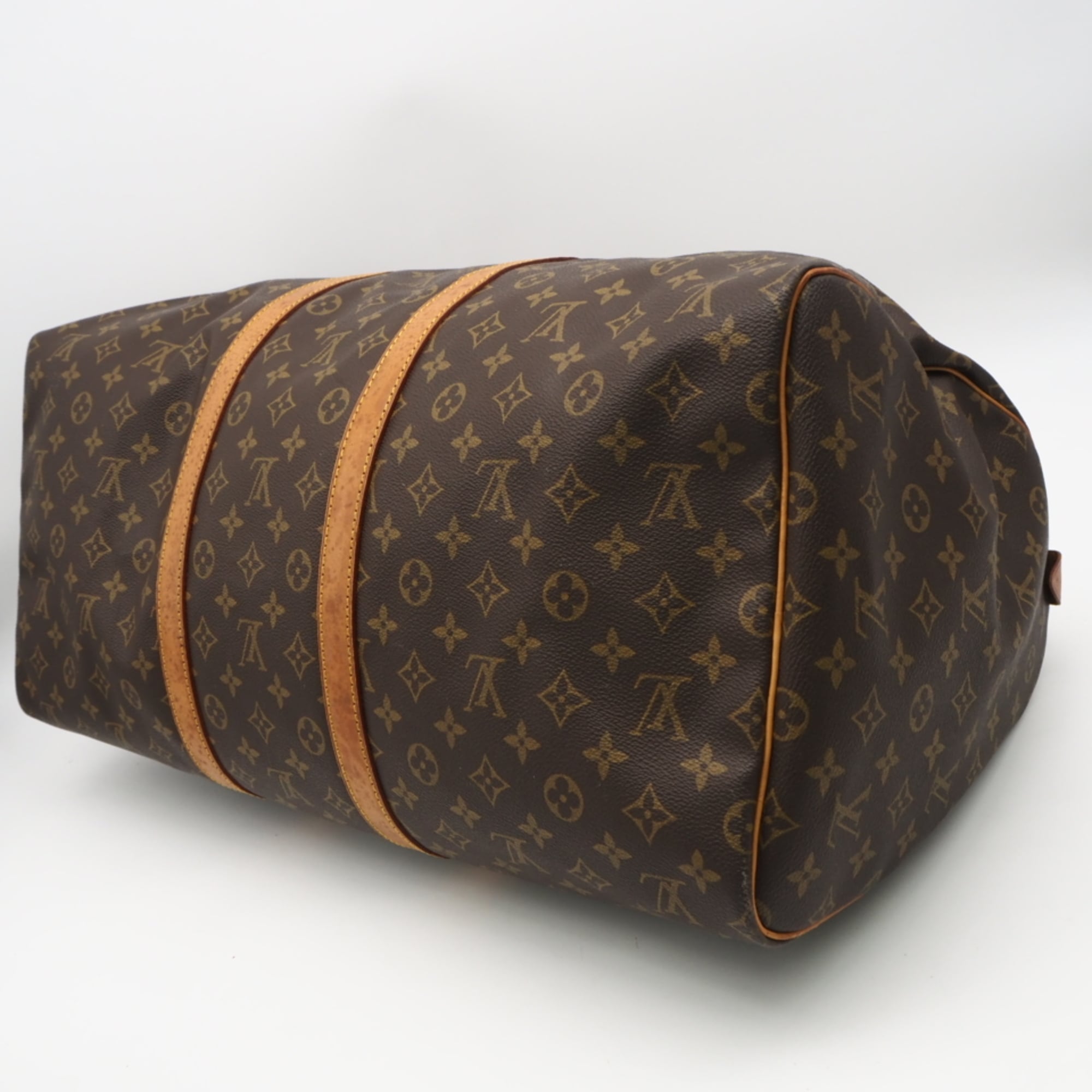 Louis Vuitton Monogram Beige Brown Coated Canvas Leather Boston Bag (Pre-Owned)