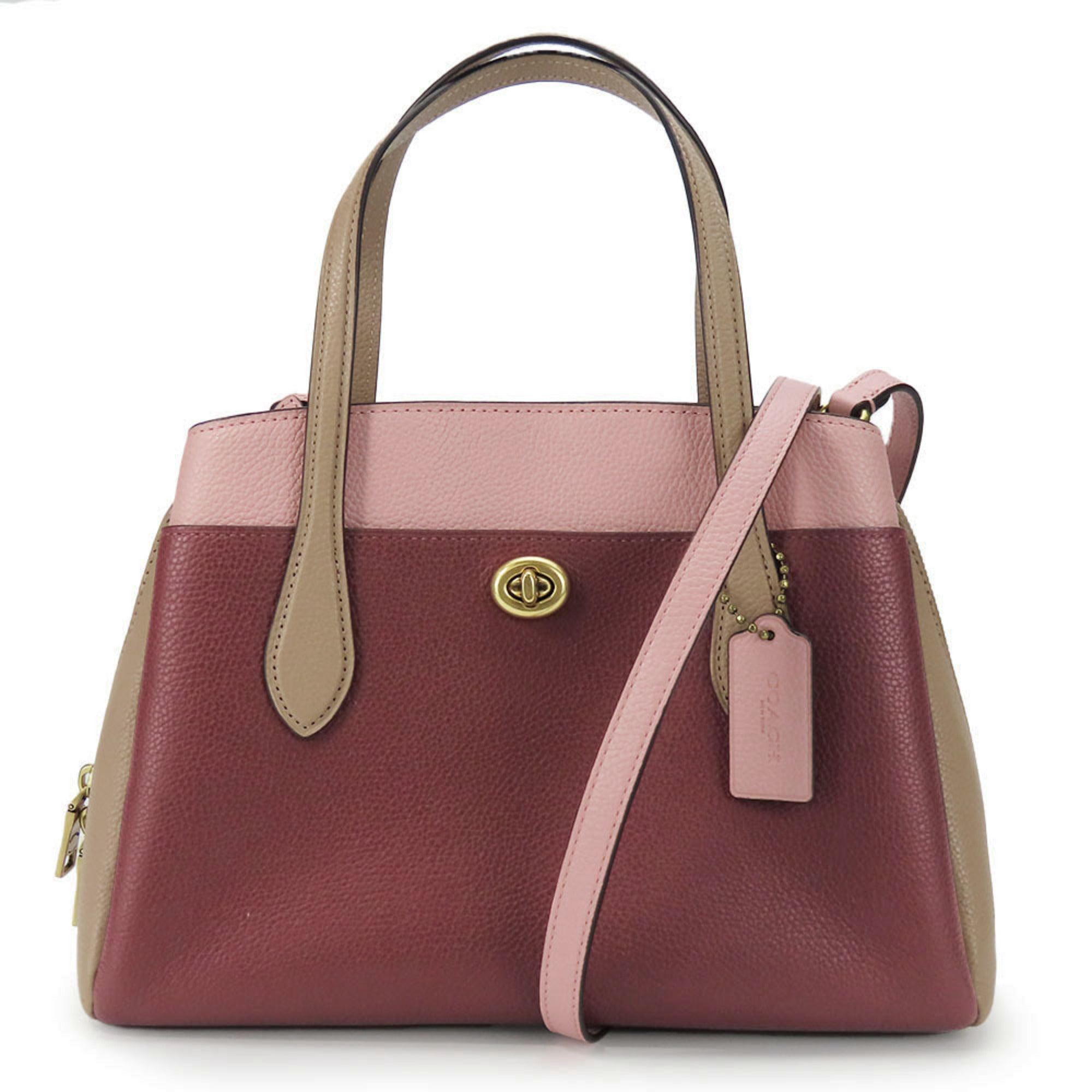 Coach Beige Multi-Color Pink Wine Leather Handbag (Pre-Owned)