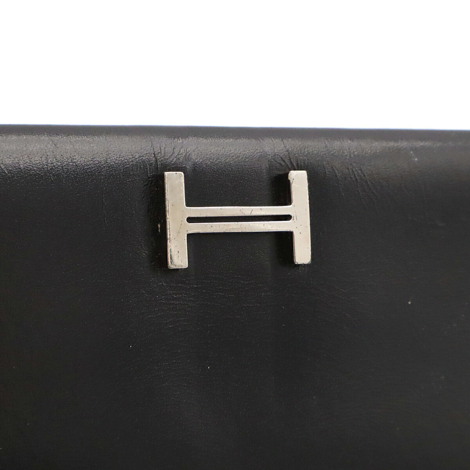 Hermes Black Box Calf Leather Long Wallet (Bi-Fold) (Pre-Owned)