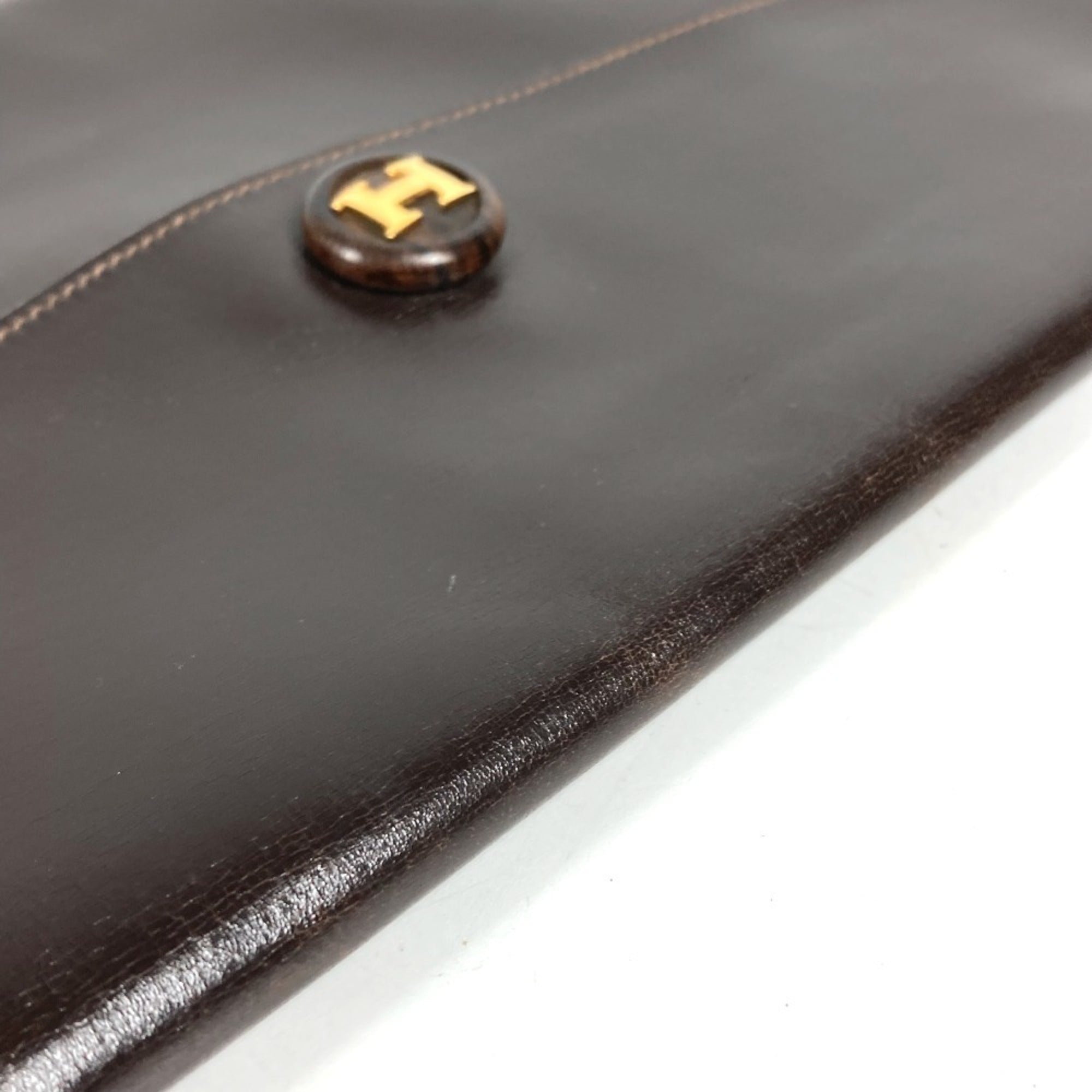 Hermes Pochette Rio Brown Leather Clutch Bag Handbag Pochette Pouch (Pre-Owned)
