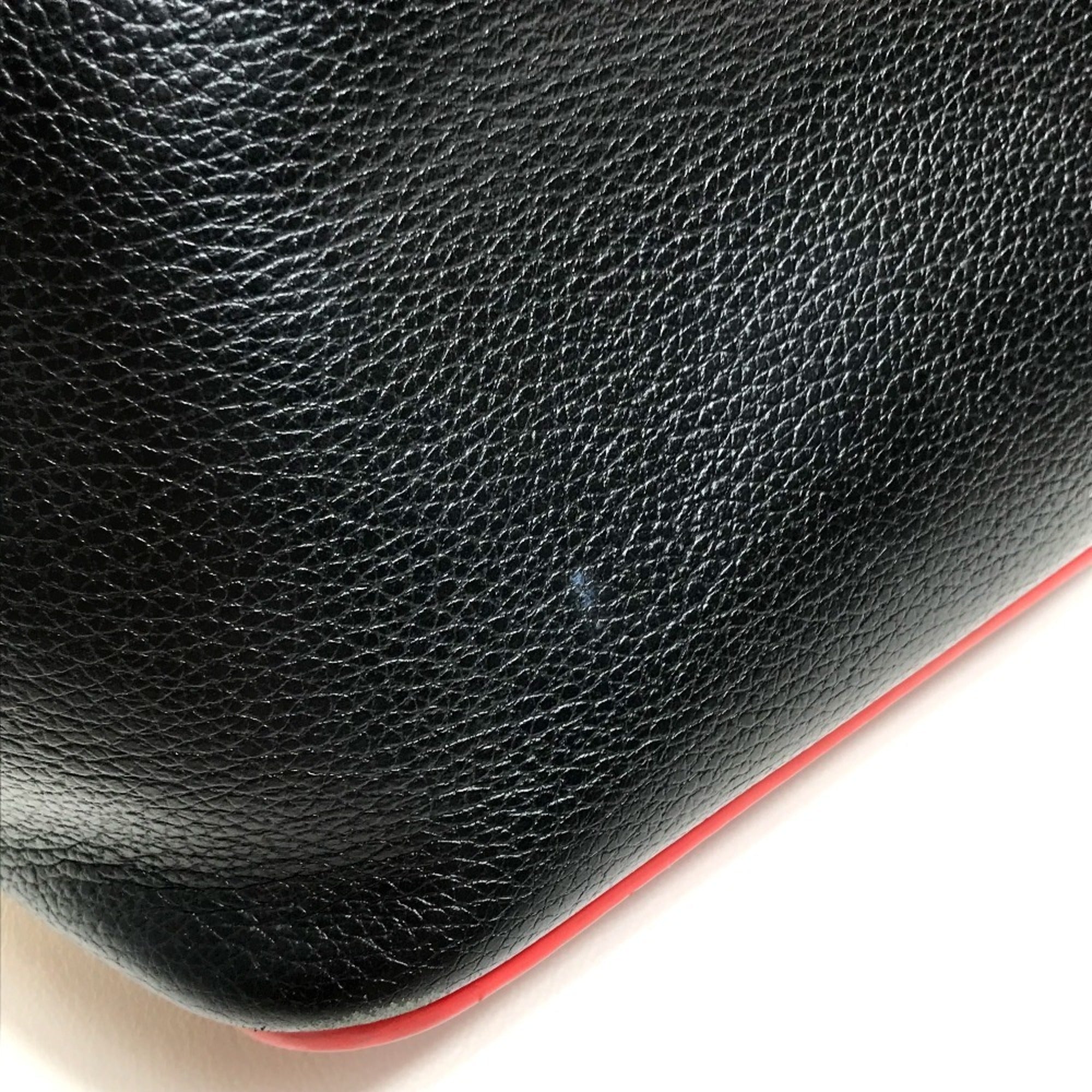 Christian Louboutin Black Red Color Leather Shoulder Bag Tote Bag (Pre-Owned)
