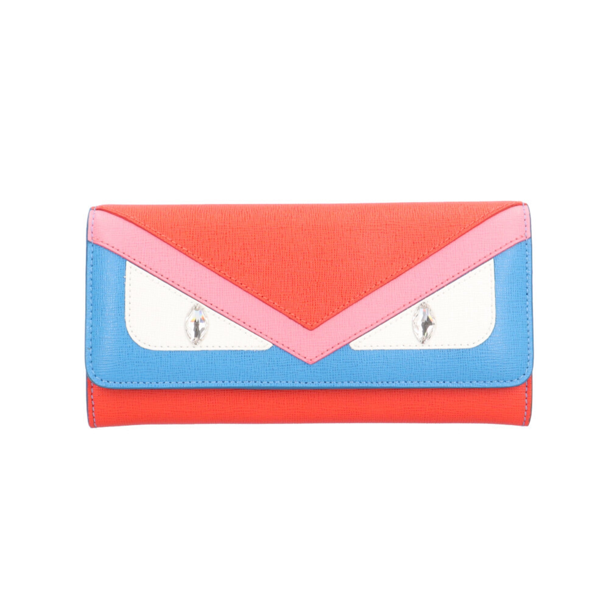 Fendi Blue Pink Red Color Leather Long Wallet (Bi-Fold) (Pre-Owned)