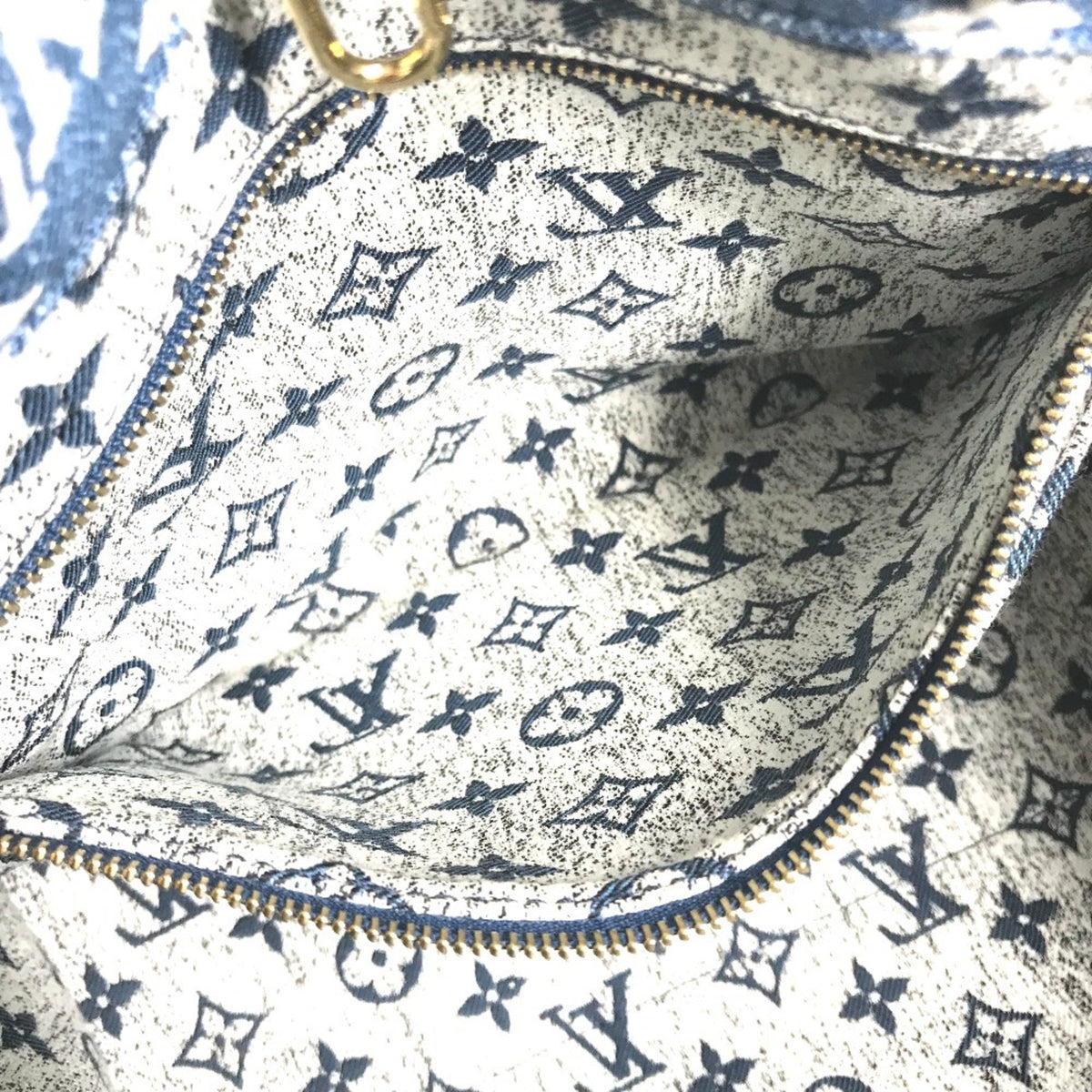 Louis Vuitton Blue White Monogram Denim Leather Canvas Shoulder Bag Tote Bag (Pre-Owned)