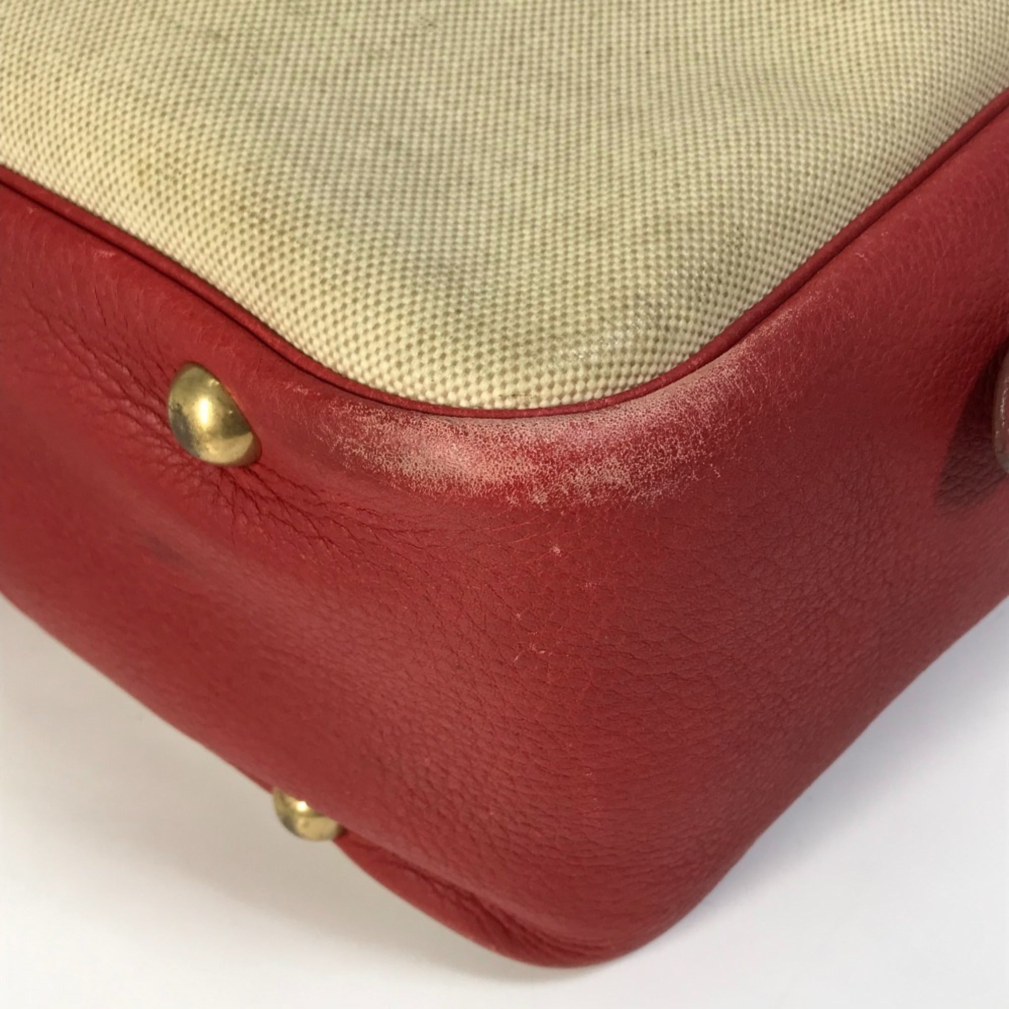 Hermes Beige Red Color Toile H Leather Shoulder Bag (Pre-Owned)