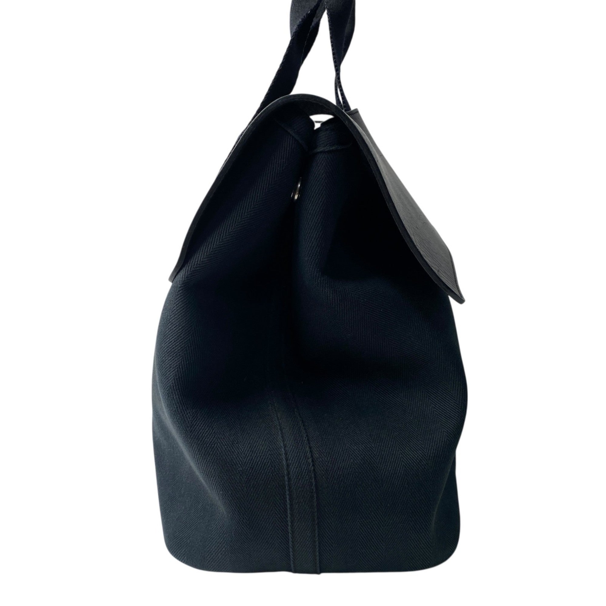 Hermes Black Navy Canvas Leather Tote Bag (Pre-Owned)