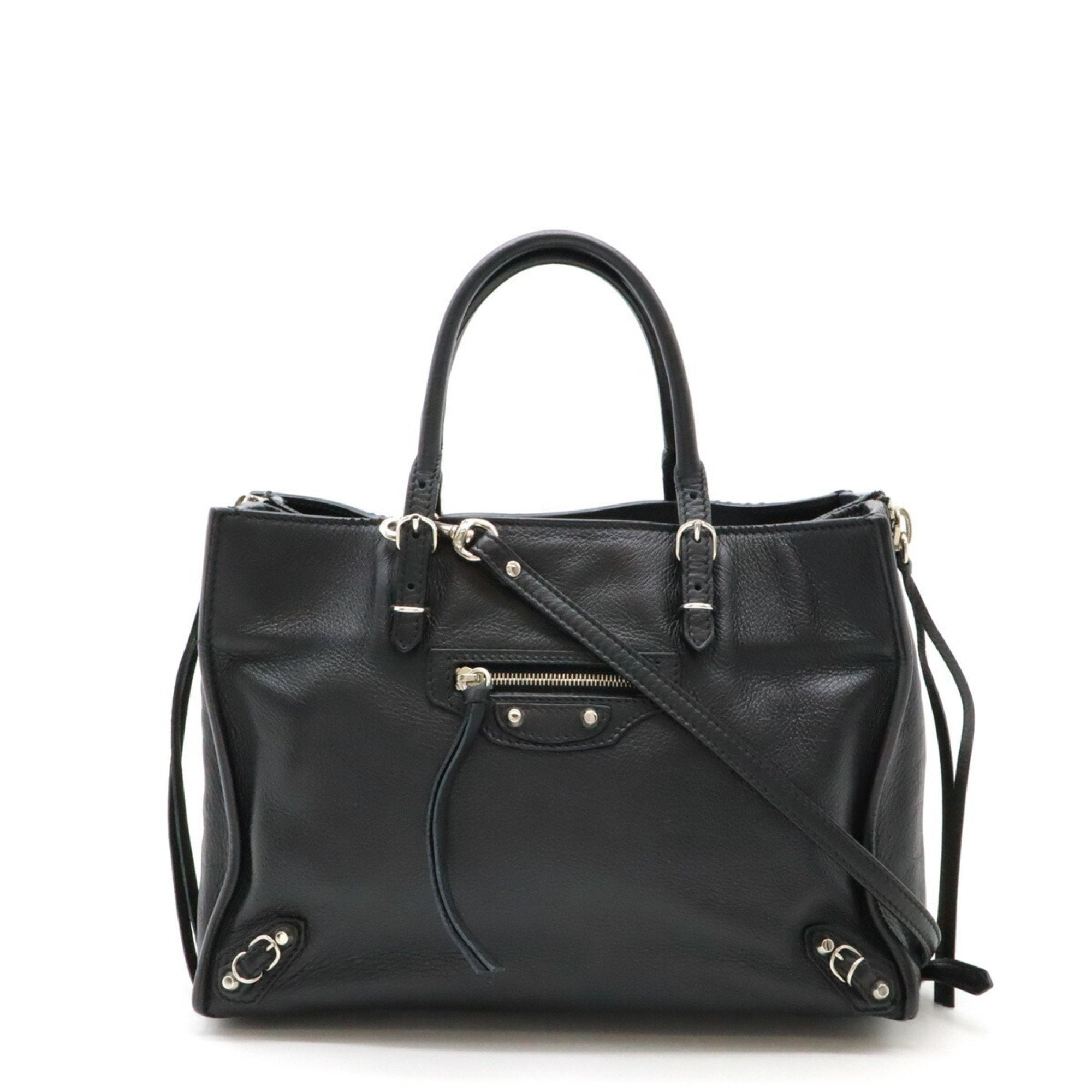 Balenciaga Black Leather Handbag Shoulder Bag Tote Bag (Pre-Owned)