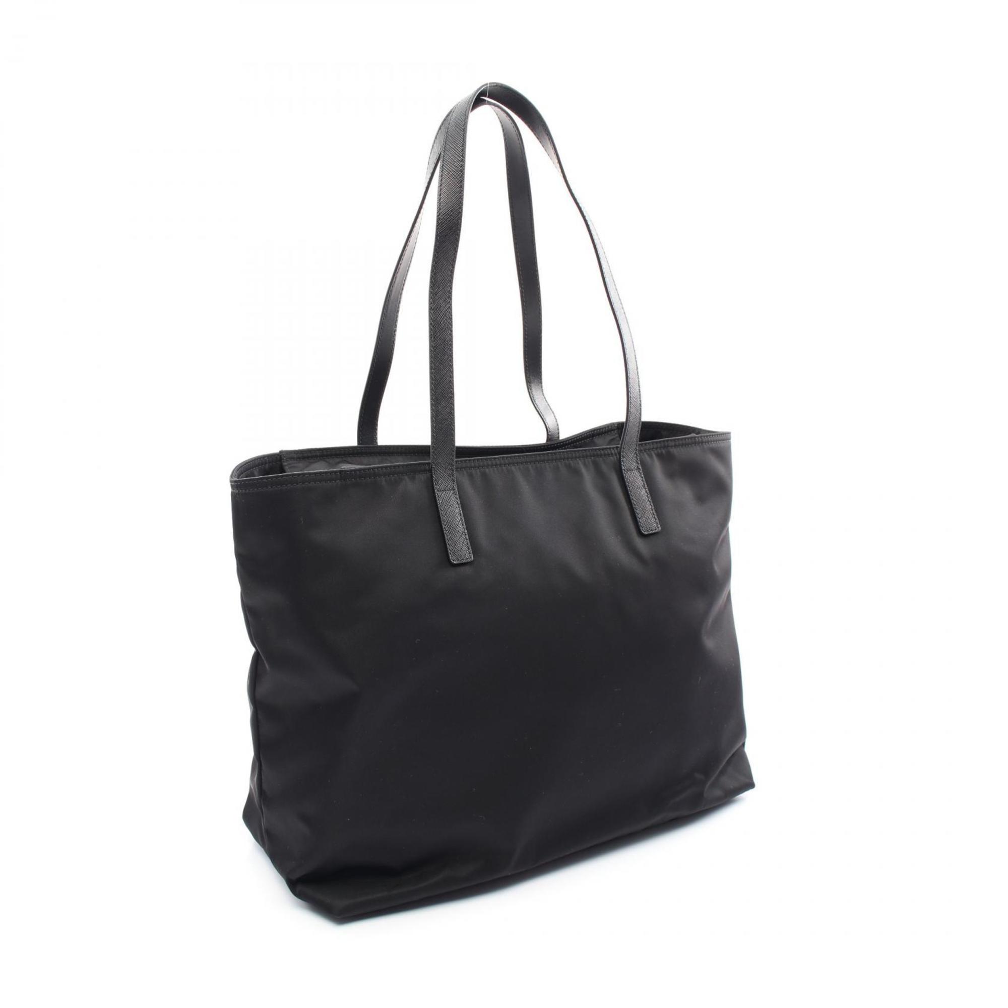 Prada Black Nylon Leather Tote Bag