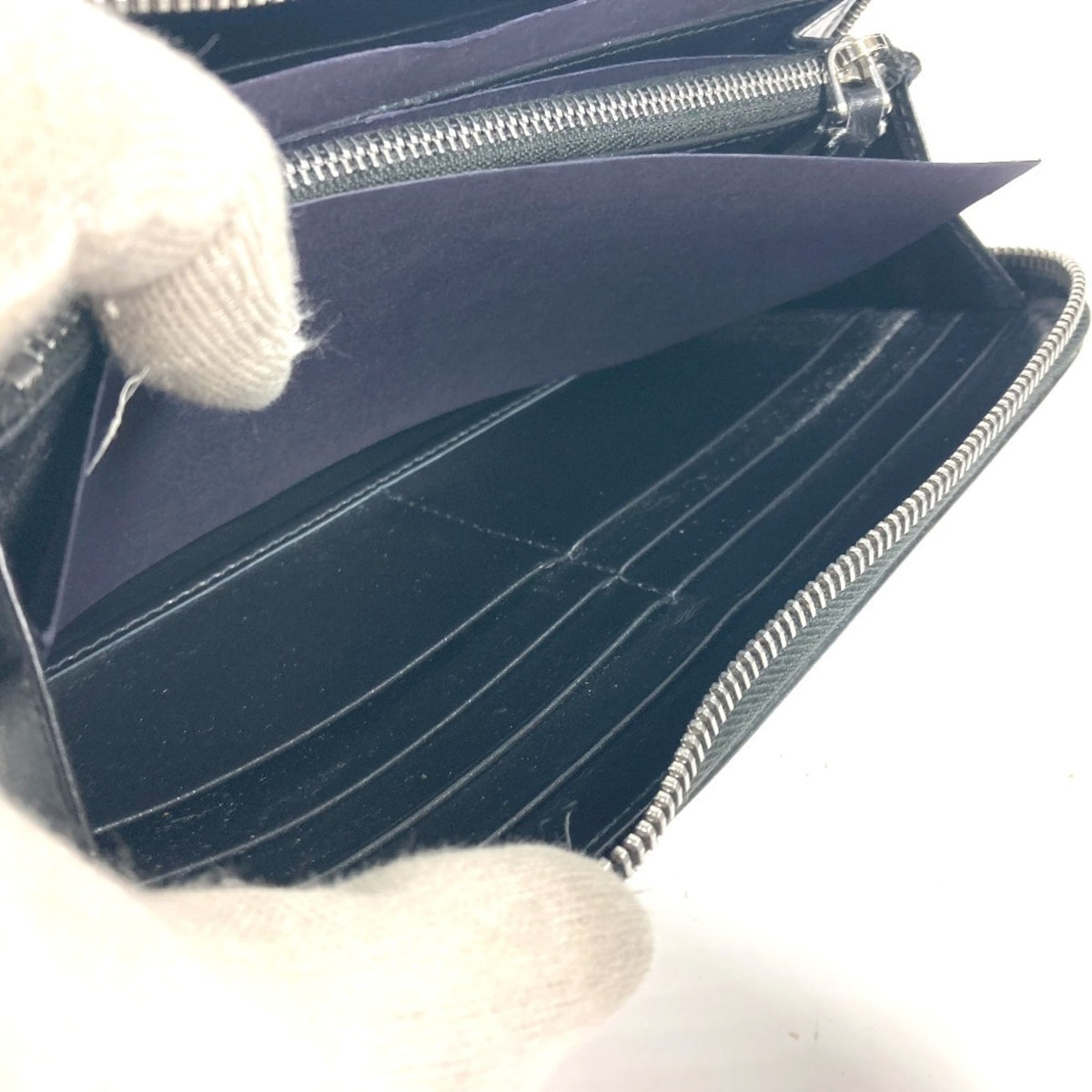 Prada Black Blue Leather Long Wallet (Bi-Fold) (Pre-Owned)