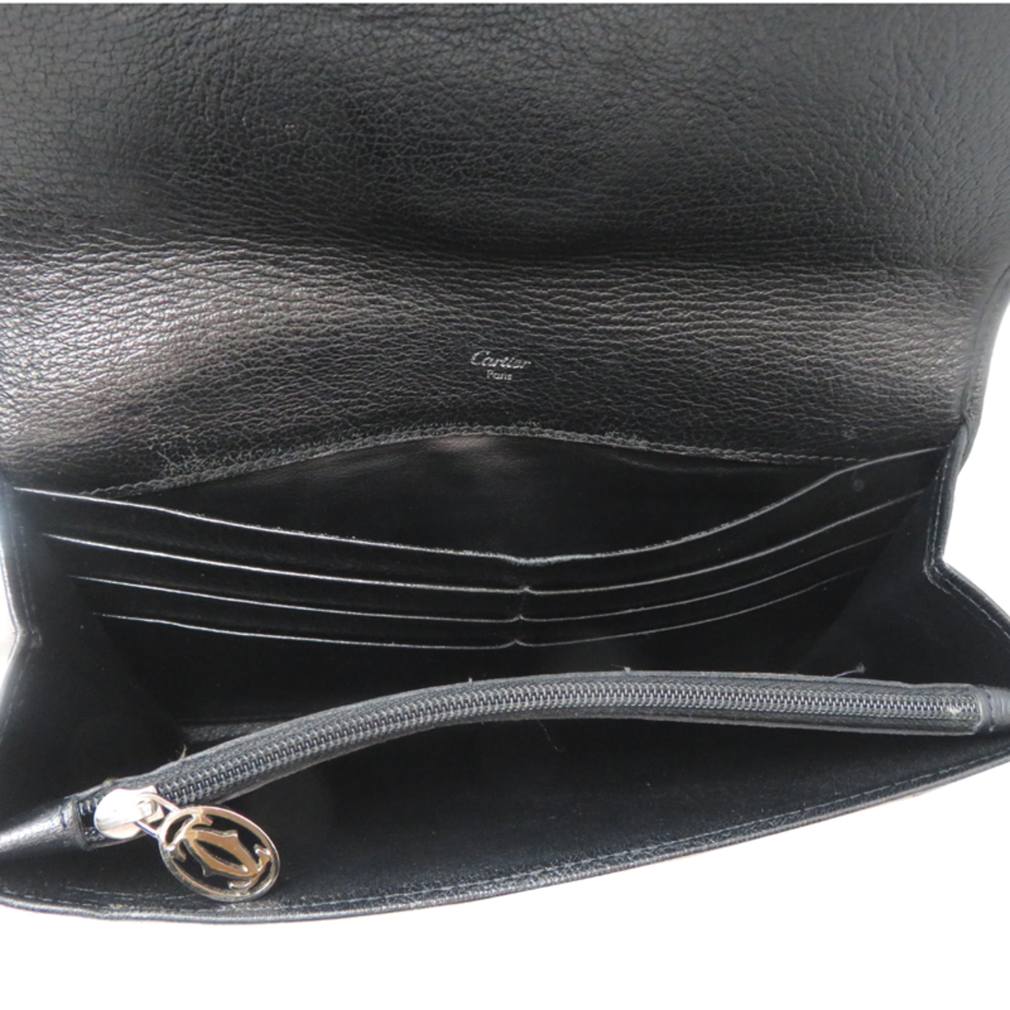 Cartier Black Leather Long Wallet (Bi-Fold) (Pre-Owned)