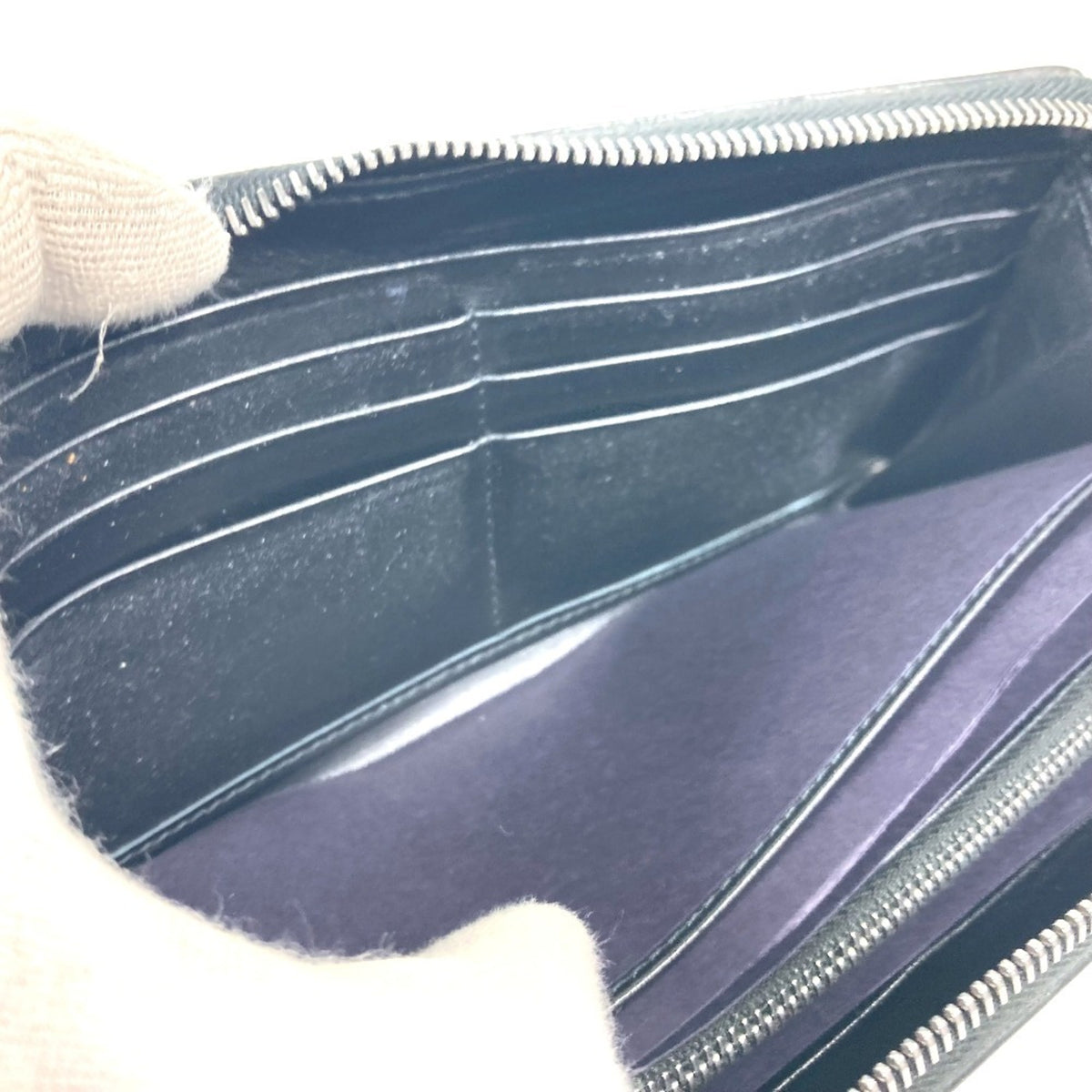 Prada Black Blue Leather Long Wallet (Bi-Fold) (Pre-Owned)