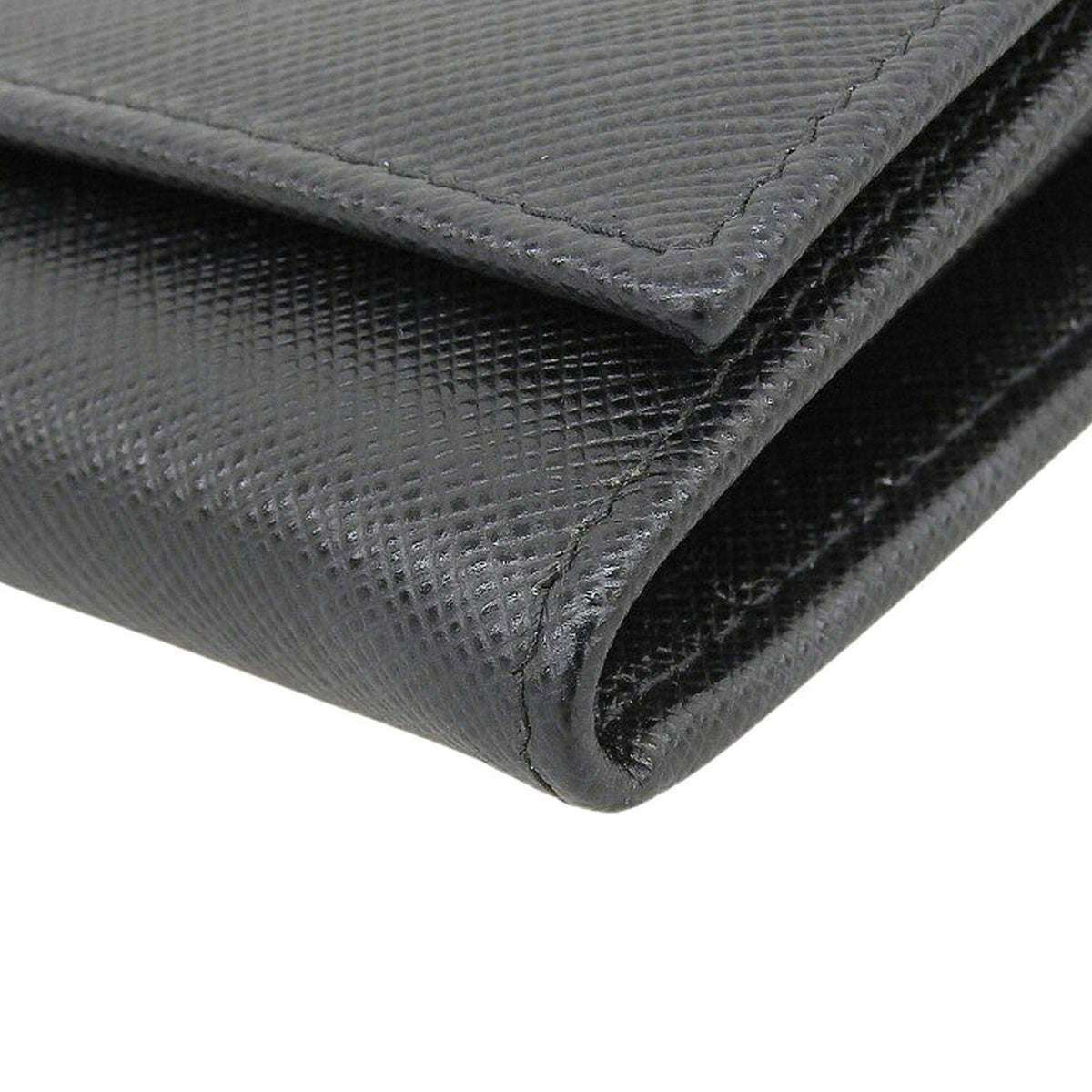 Prada Black Saffiano Triangle Long Wallet (Bi-Fold) (Pre-Owned)