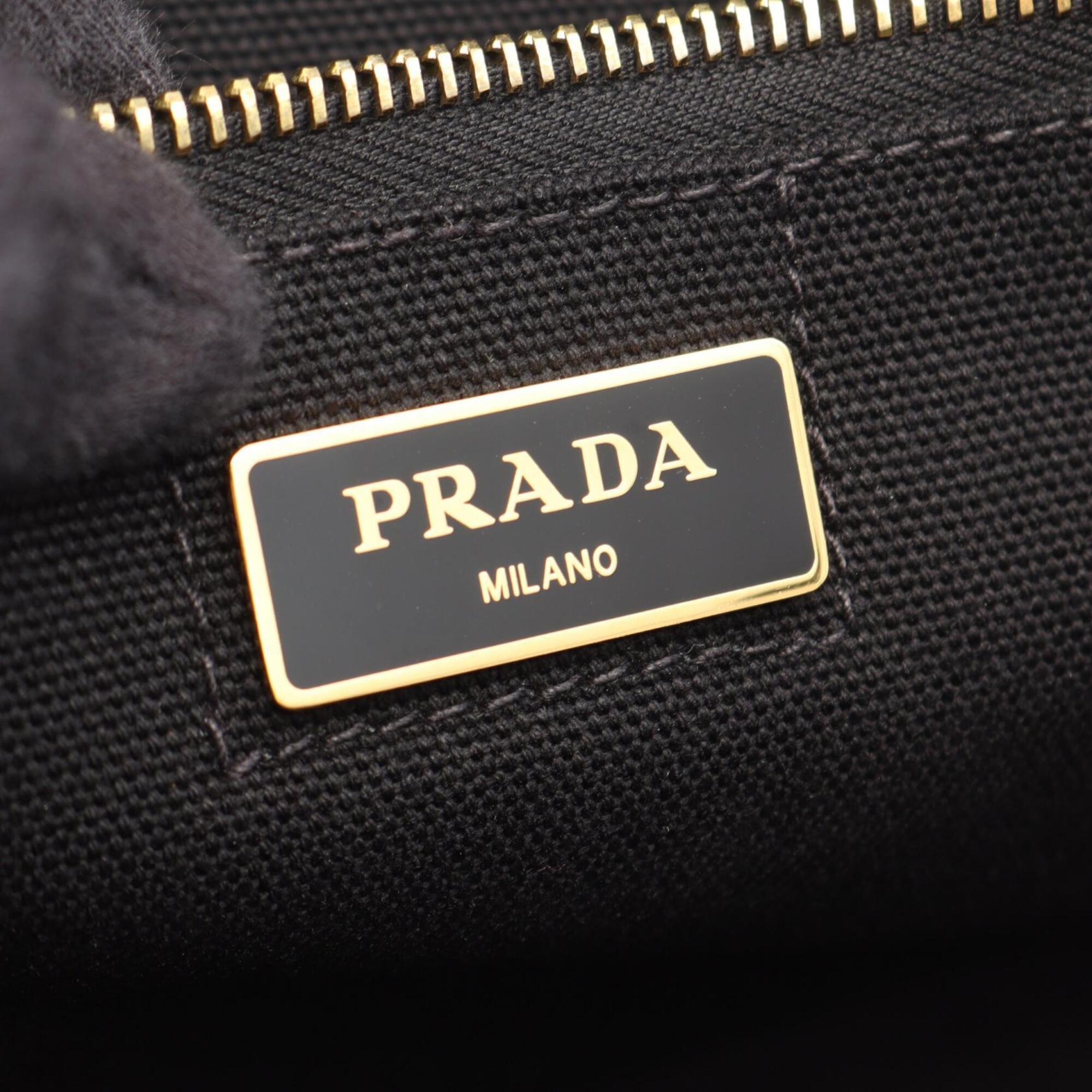 Prada Canapa Black Canvas Handbag Tote Bag (Pre-Owned)