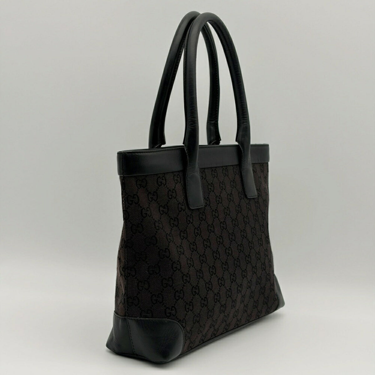 Gucci Gg Canvas Black Gg Canvas Leather Tote Bag (Pre-Owned)