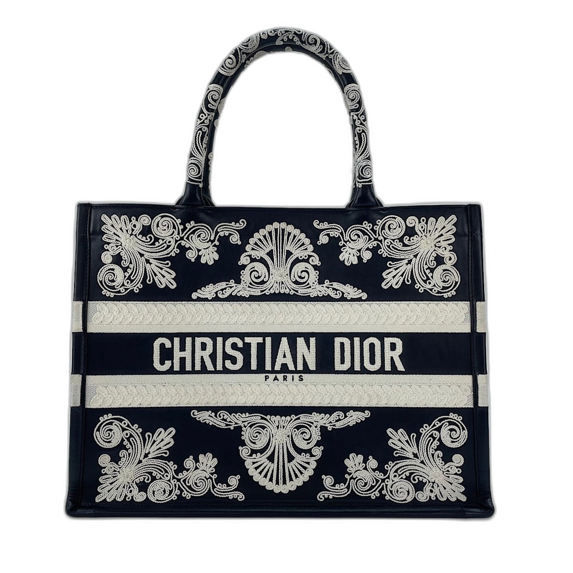 Christian Dior Black Embroidery Leather Tote Bag (Pre-Owned)