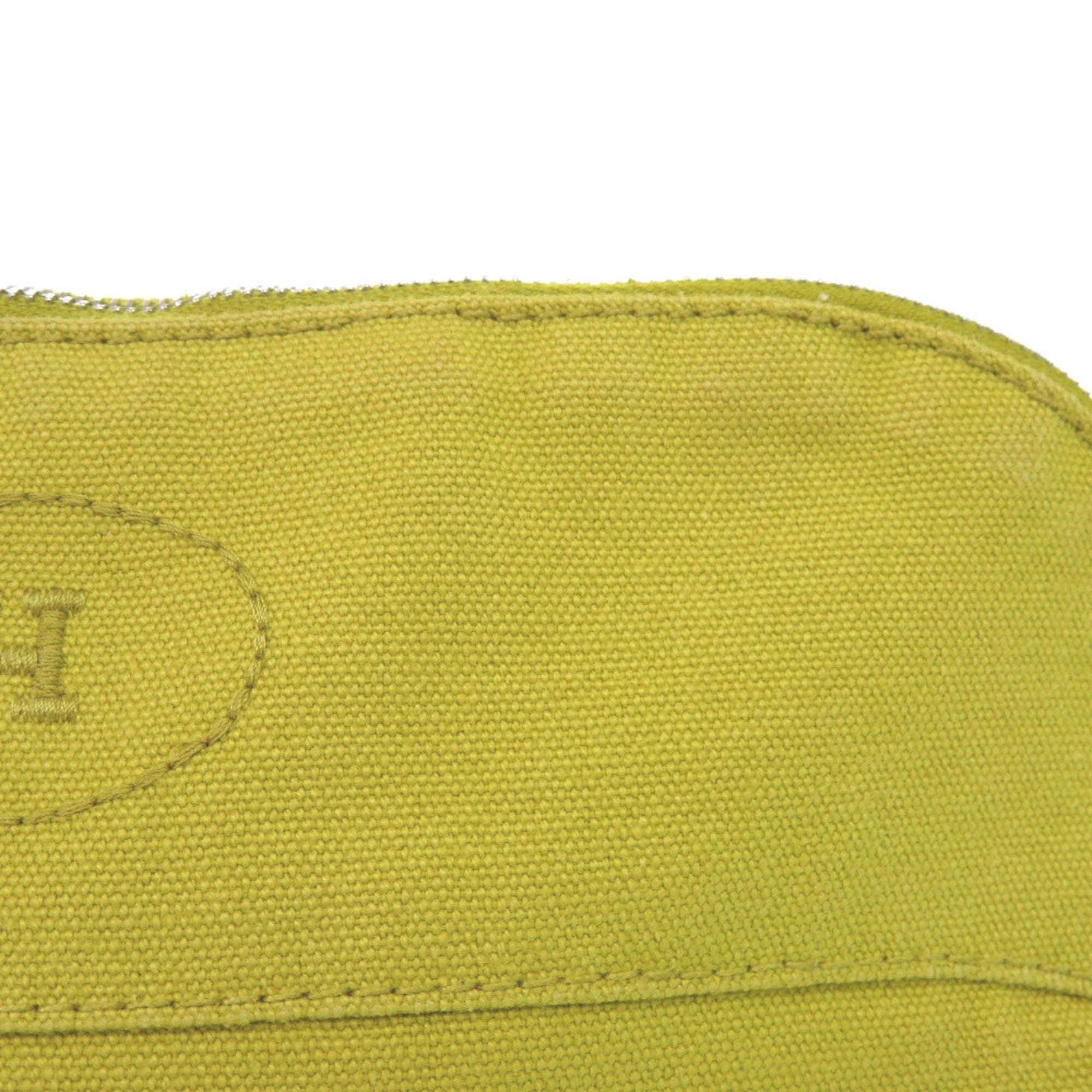 Hermes Light Green Yellow Cotton Canvas Leather Pouch (Pre-Owned)