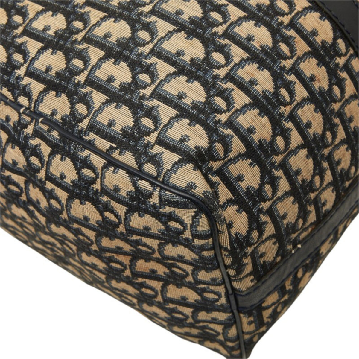 Christian Dior Beige Navy Canvas Leather Boston Bag Handbag (Pre-Owned)