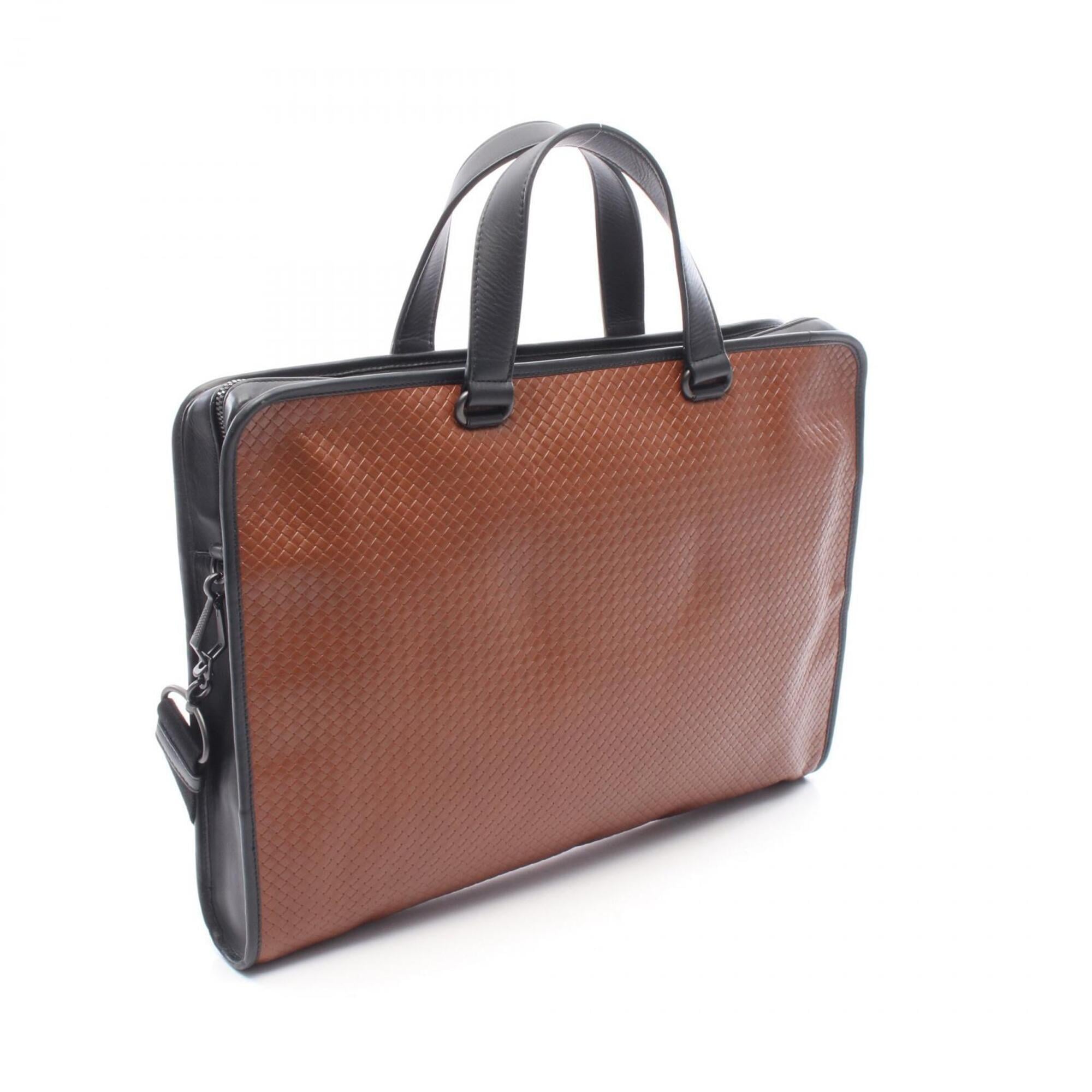 Bottega Veneta Black Brown Leather Briefcase Handbag (Pre-Owned)