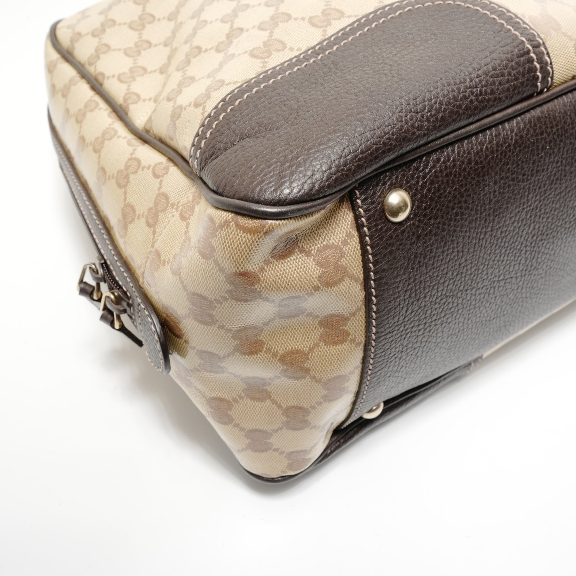 Gucci Sherry Line Beige Gg Crystal Boston Bag (Pre-Owned)
