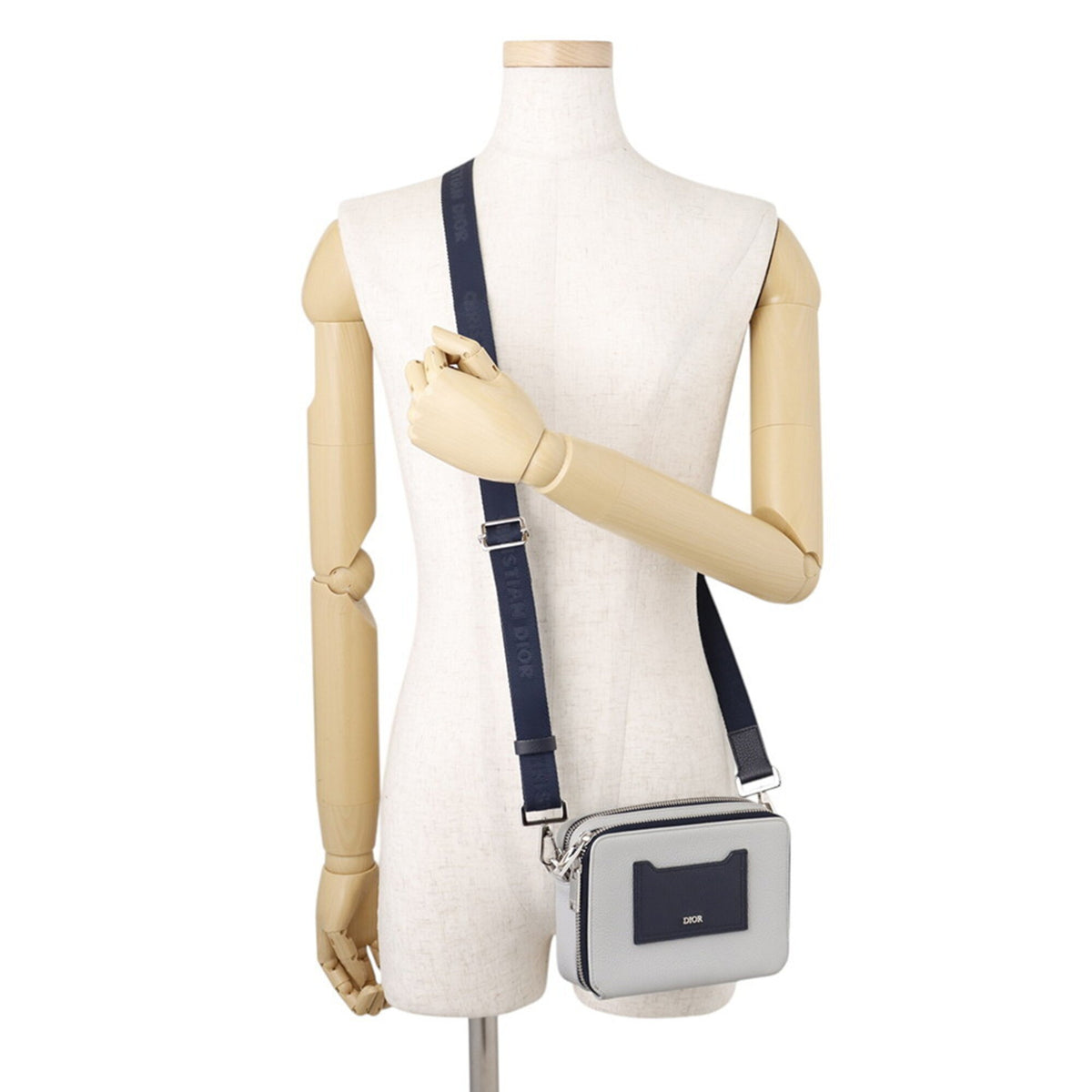 Christian Dior Gray Navy Leather Shoulder Bag (Pre-Owned)