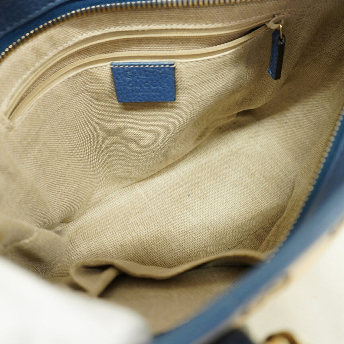 Gucci Beige Blue Canvas Handbag (Pre-Owned)