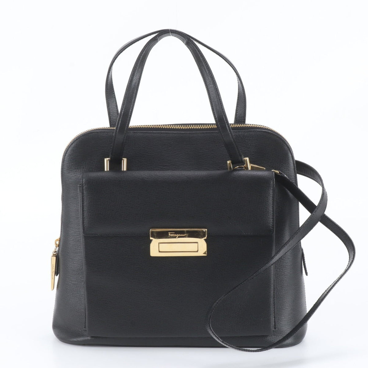 Salvatore Ferragamo Black Leather Crossbody Bag Handbag Shoulder Bag Tote Bag (Pre-Owned)