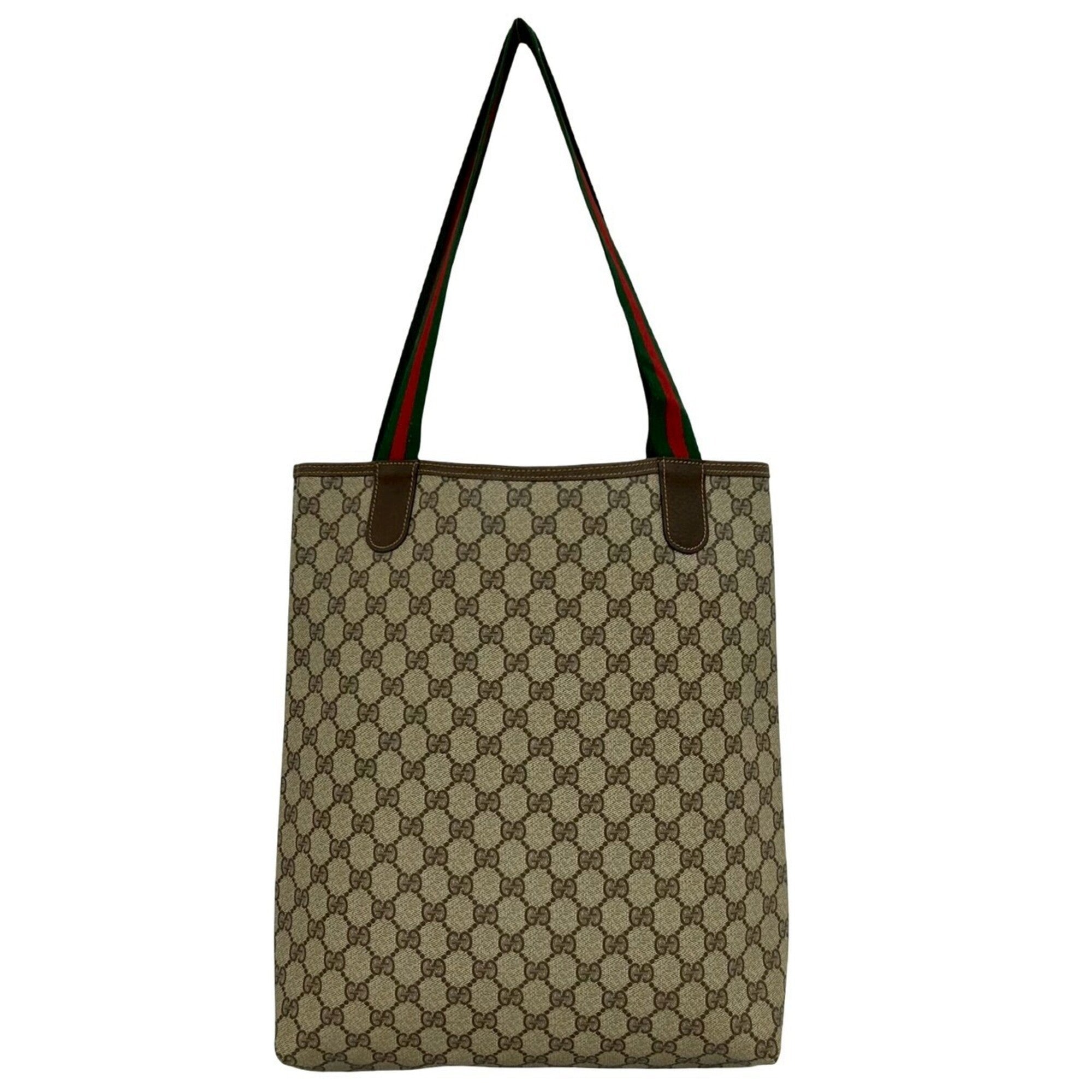 Gucci Brown Green Red Color Leather Pvc Handbag Tote Bag (Pre-Owned)