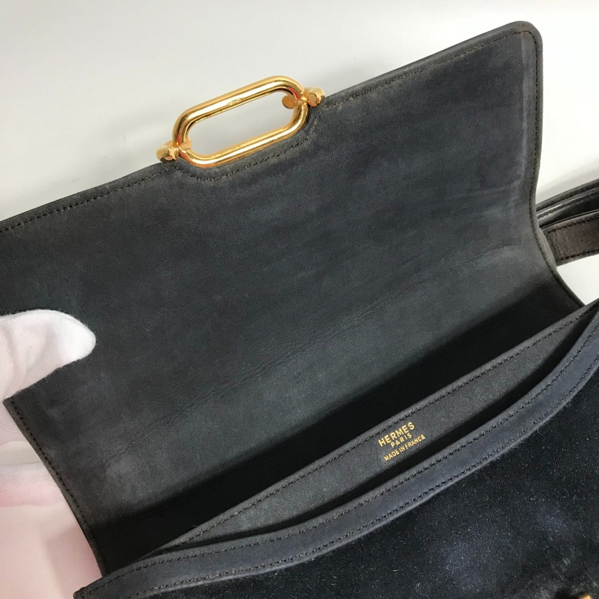 Hermes Gray Leather Shoulder Bag (Pre-Owned)