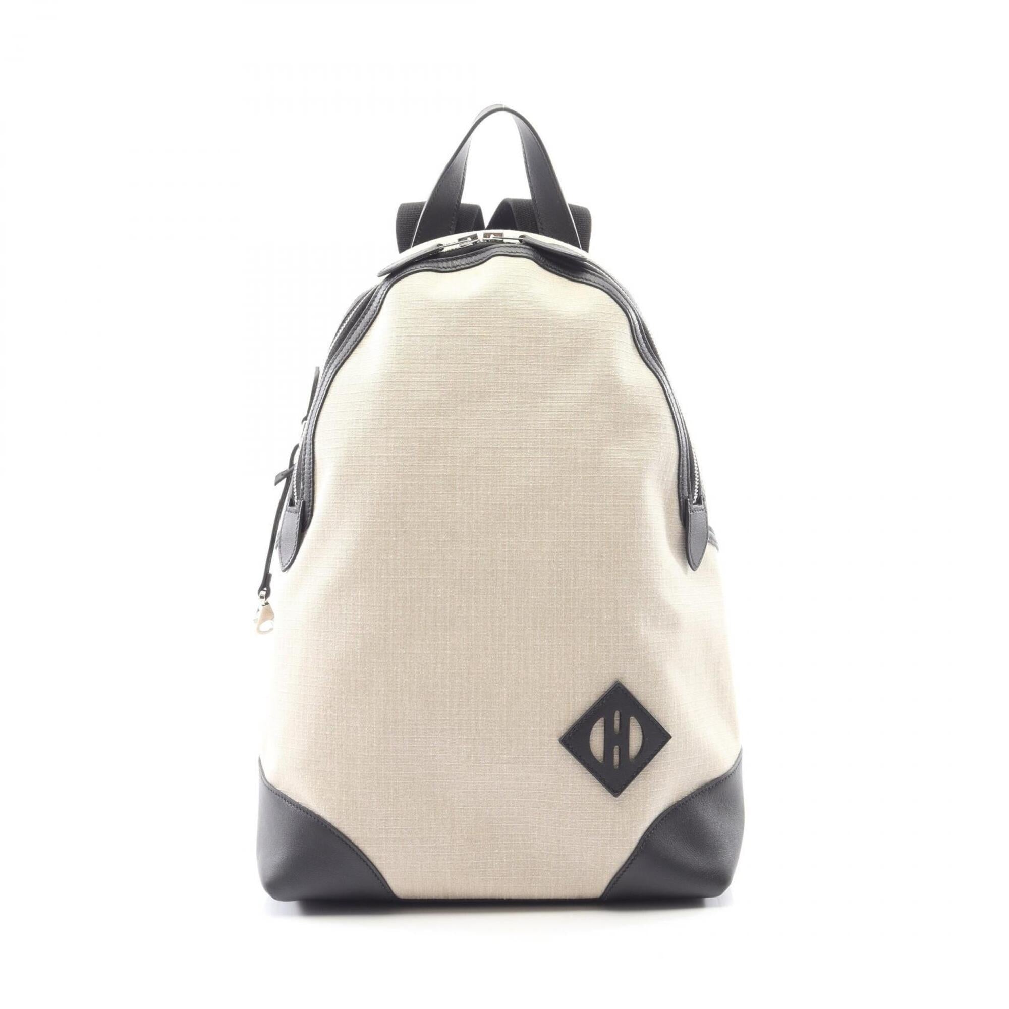 Hermes Beige Black Canvas Leather Backpack (Pre-Owned)